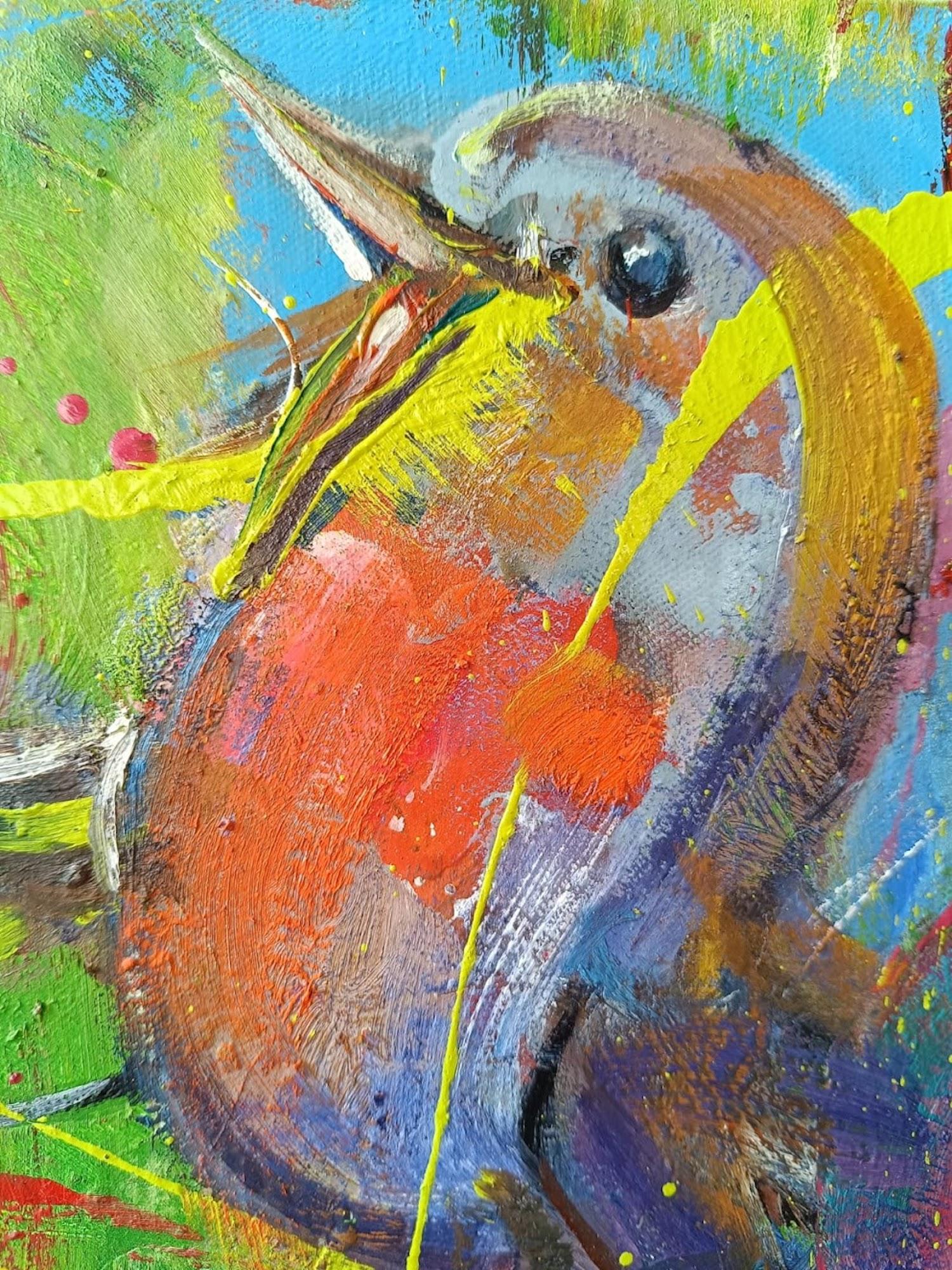 Dans les cerises par Christophe Dupety - Peinture colorée, baies, oiseau, vif en vente 4
