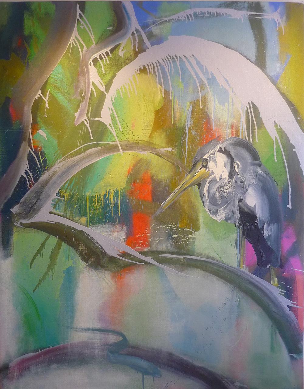 Indulto by Christophe Dupety - Contemporary painting, bright colours, bird