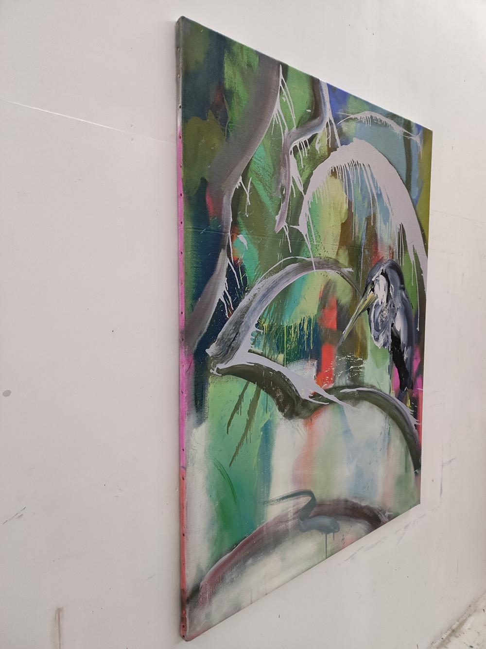 Indulto von Christophe Dupety - Zeitgenössische Malerei, leuchtende Farben, Vogel im Angebot 2