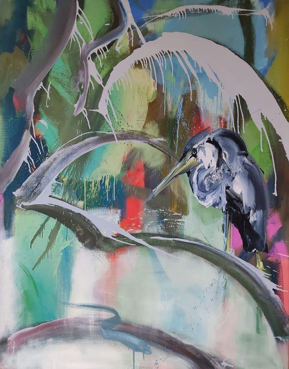 Indulto by Christophe Dupety - Contemporary painting, bright colours, bird