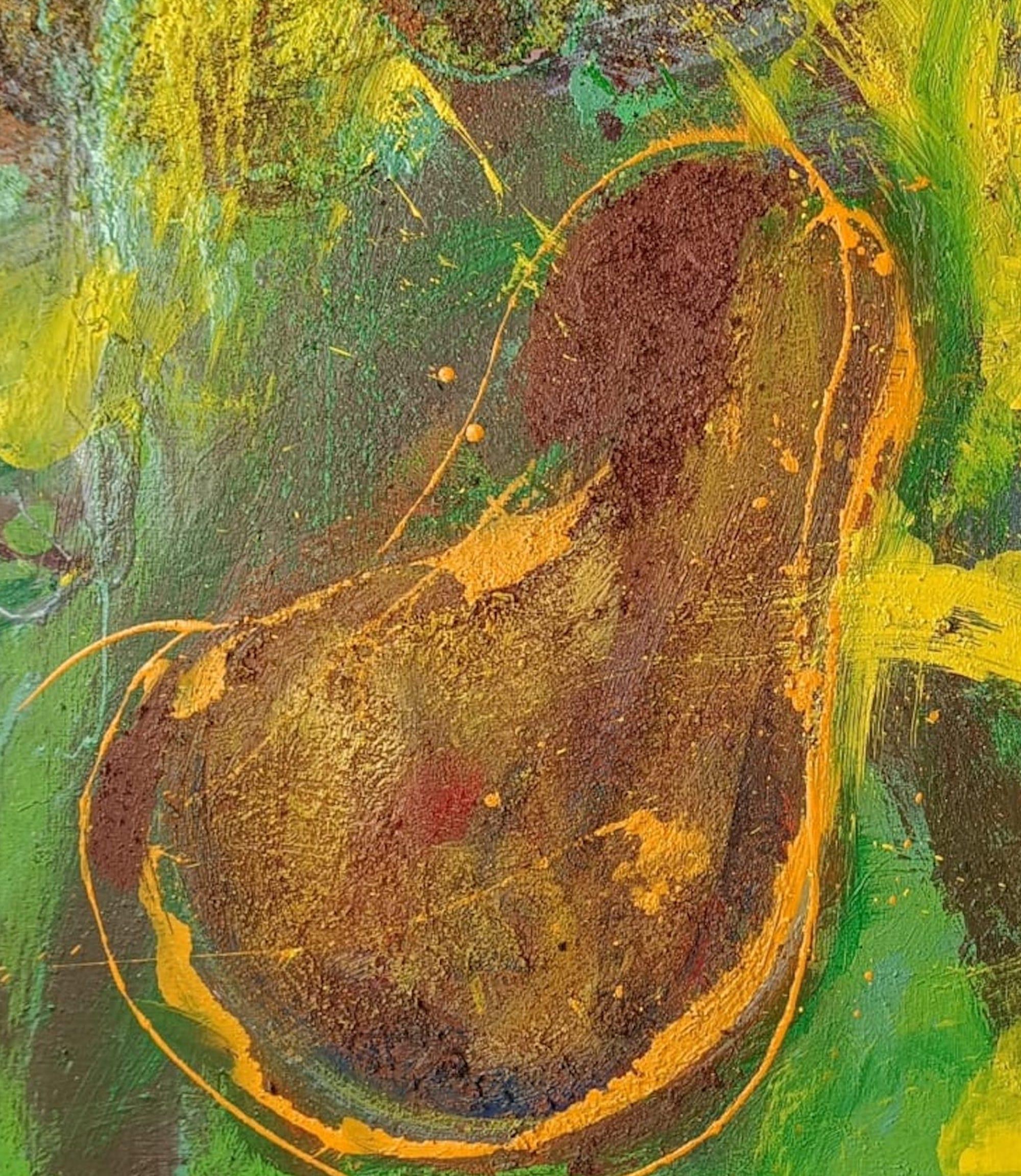 Irruption by Christophe Dupety - Colourful painting, fruits, yellow tones, vivid im Angebot 3