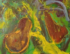 Irruption by Christophe Dupety - Colourful painting, fruits, yellow tones, vivid