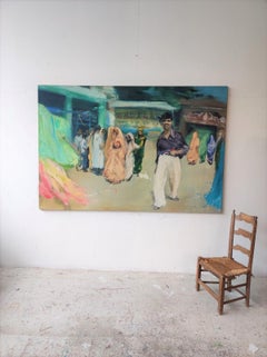 Jaipur by Christophe Dupety - Large Contemporary painting, India, colorful