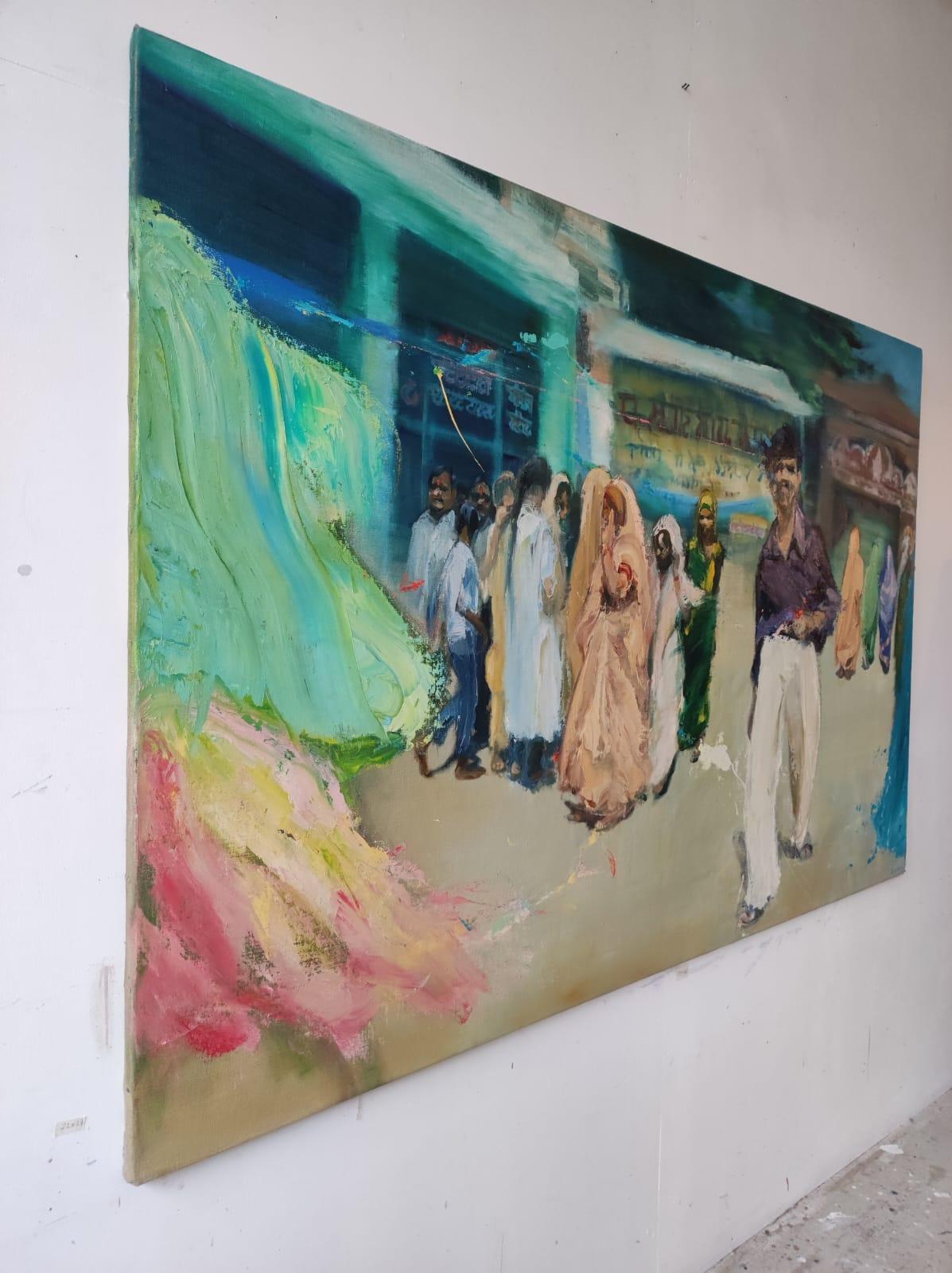 Jaipur by Christophe Dupety - Large Contemporary painting, India, colorful For Sale 2