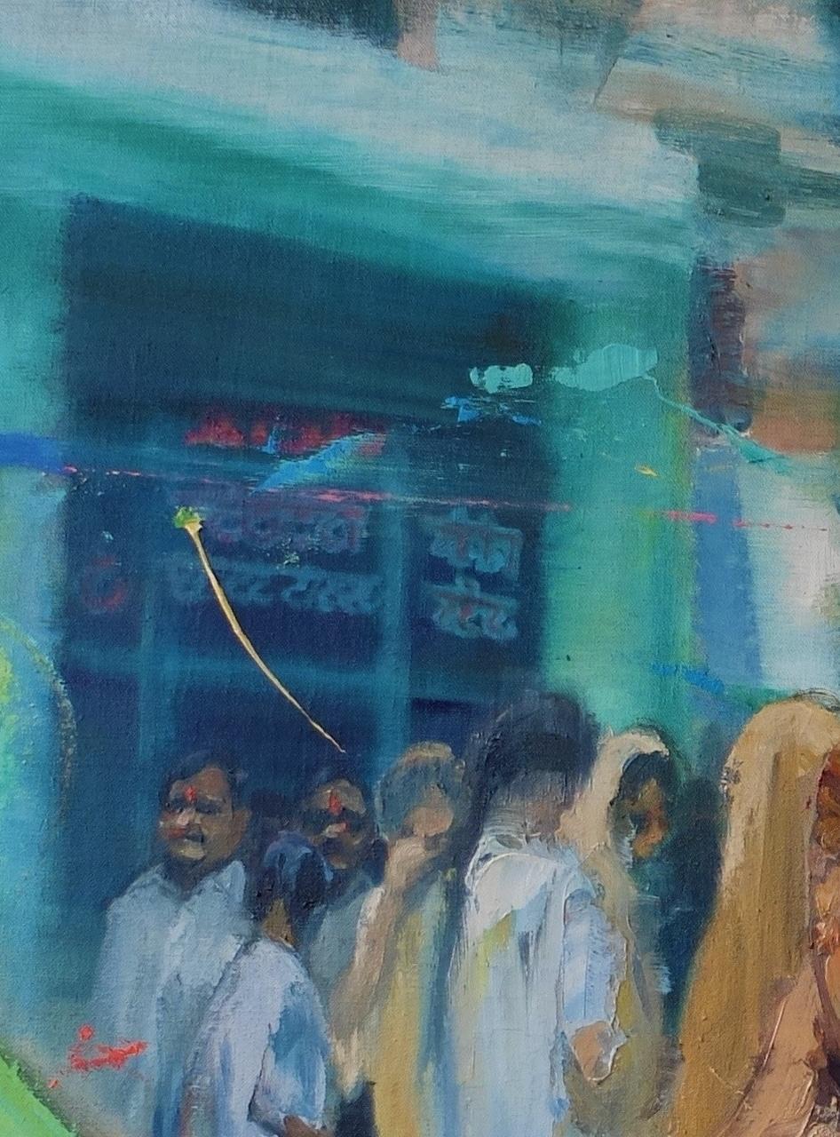 Jaipur by Christophe Dupety - Large Contemporary painting, India, colorful For Sale 6