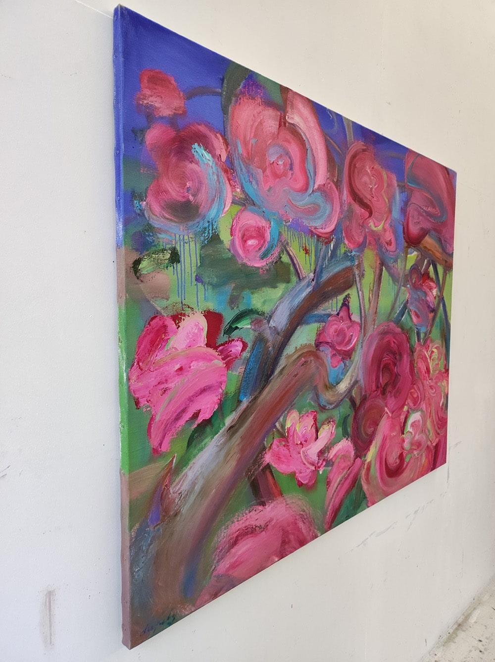 June by Christophe Dupety - Contemporary painting, Flora, Bright colors, Pink For Sale 2