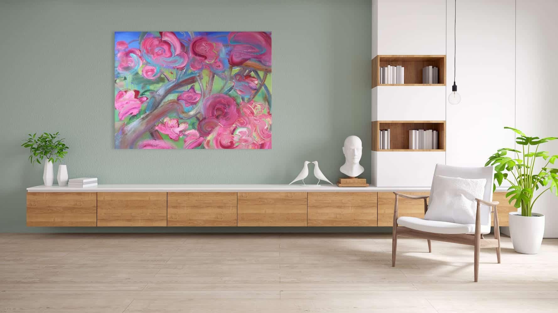 Juni von Christophe Dupety - Zeitgenössische Malerei, Flora, Helle Farben, Rosa im Angebot 3