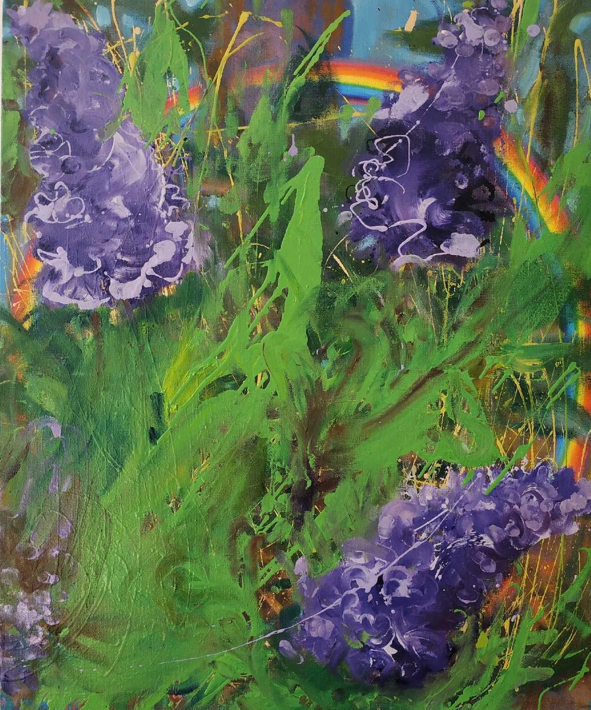 Lilac by Christophe Dupety - Contemporary painting, flora, purple, rainbow