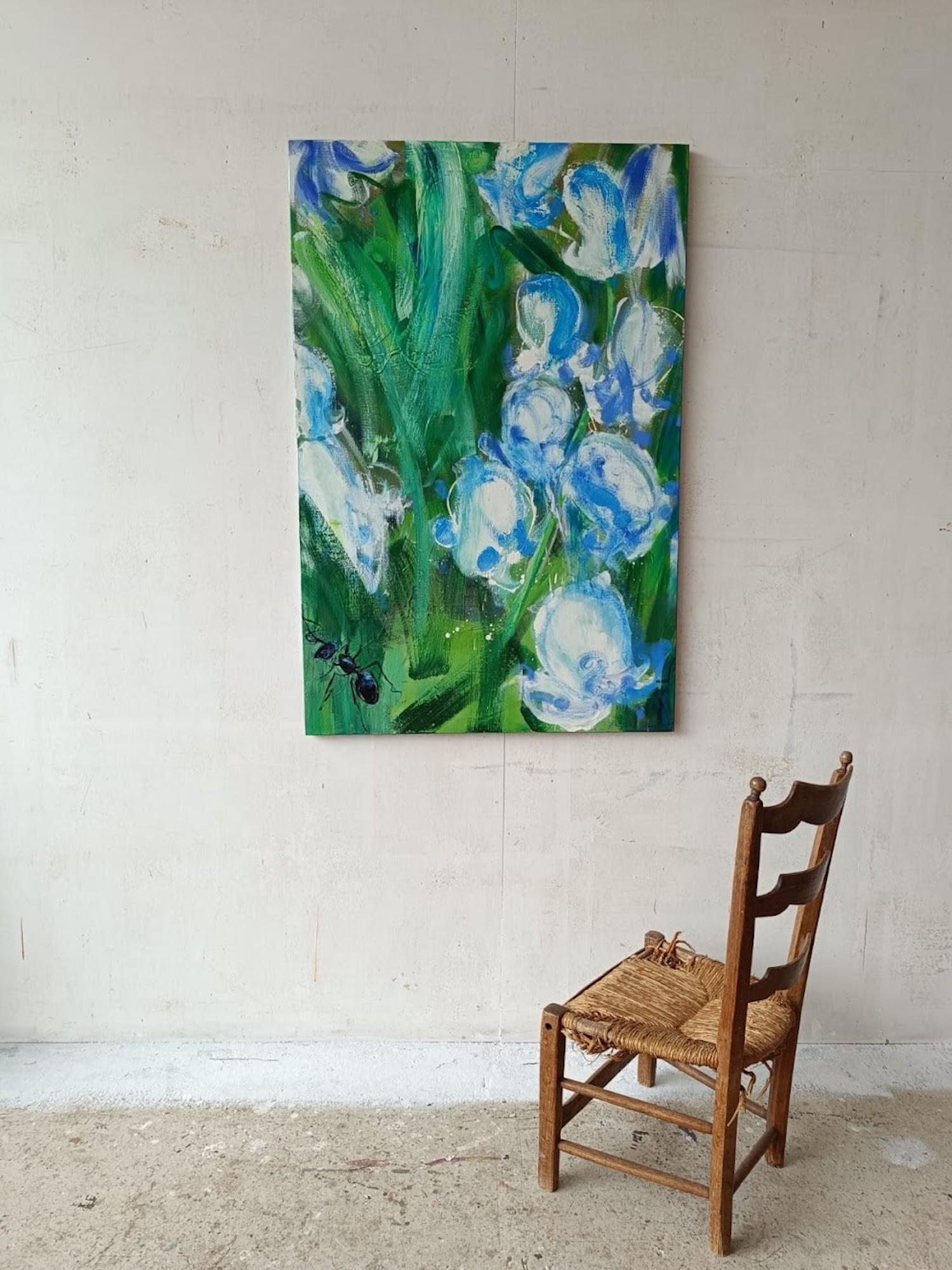 May by Christophe Dupety - Colourful painting, flora, blue flowers, spring mood For Sale 1