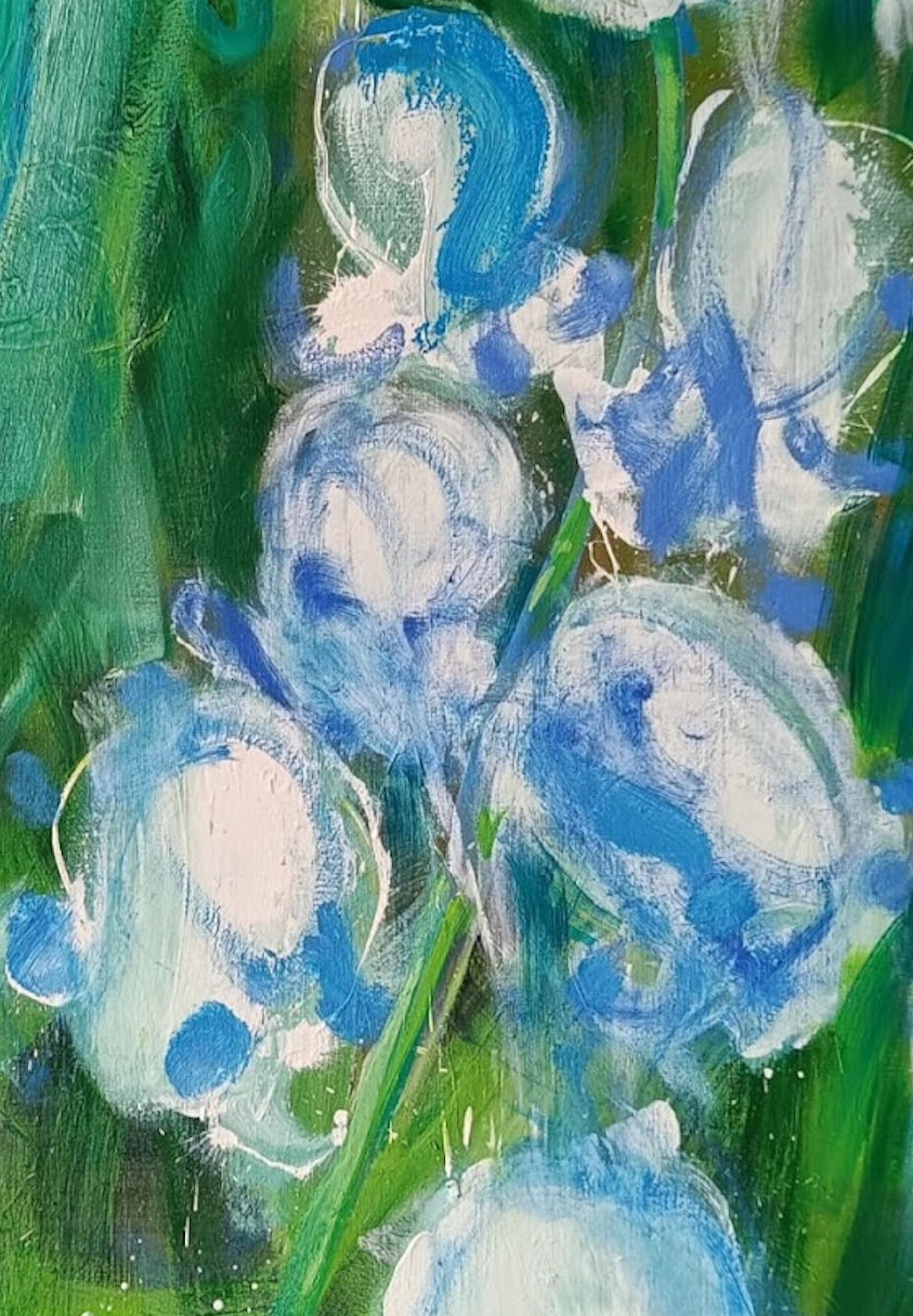 May von Christophe Dupety – farbenfrohes Gemälde, Flora, blaue Blumen, Frühlingsstimmung im Angebot 3