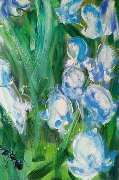 May by Christophe Dupety - Colourful painting, flora, blue flowers, spring mood