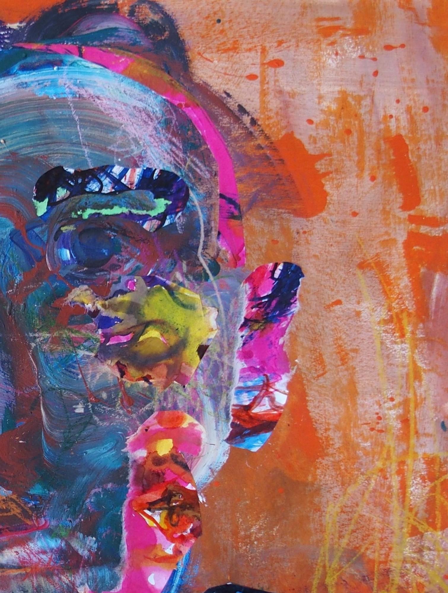 Mecano by Christophe Dupety - Portrait painting, red, blue, figurative, man For Sale 2