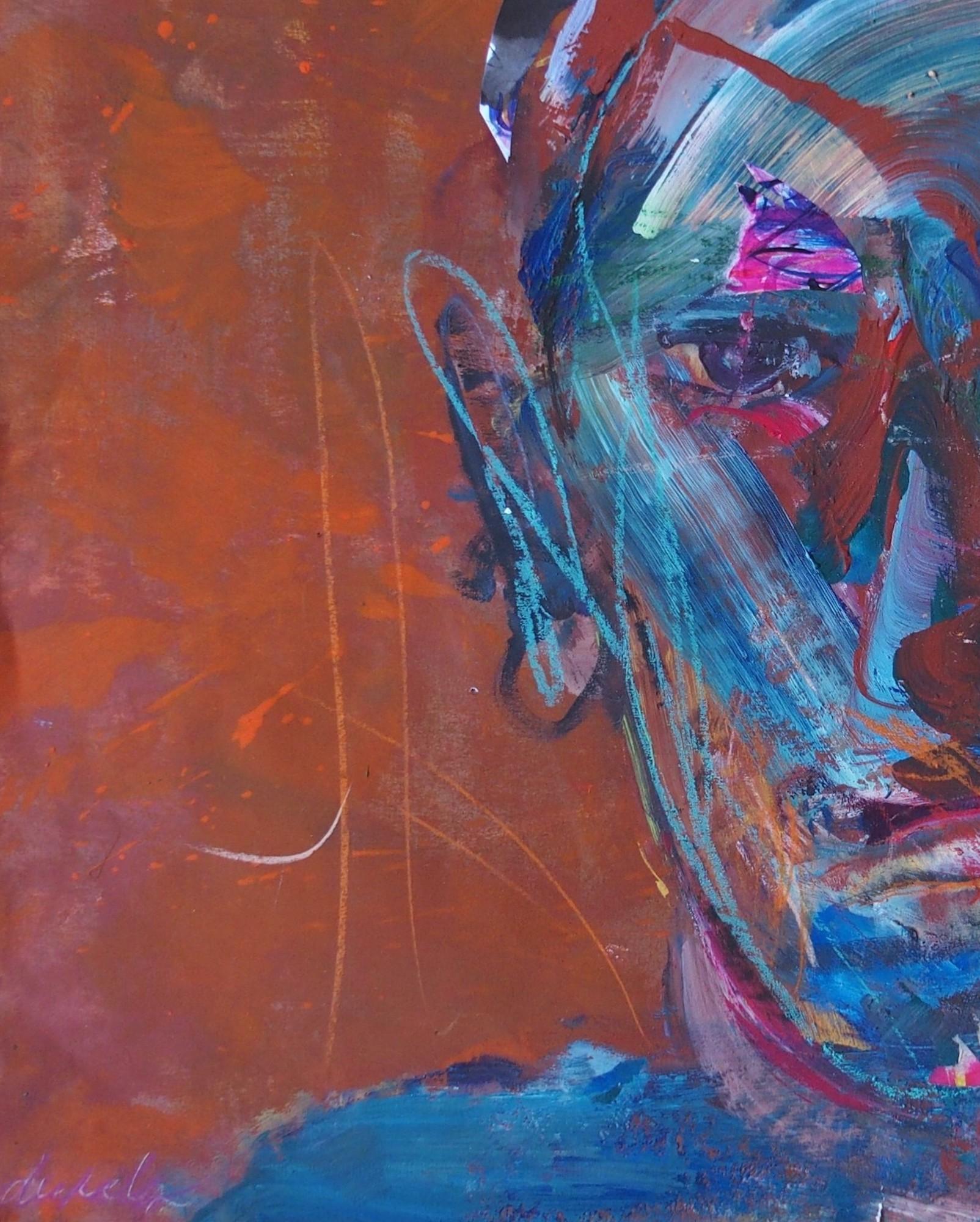 Mecano by Christophe Dupety - Portrait painting, red, blue, figurative, man For Sale 3