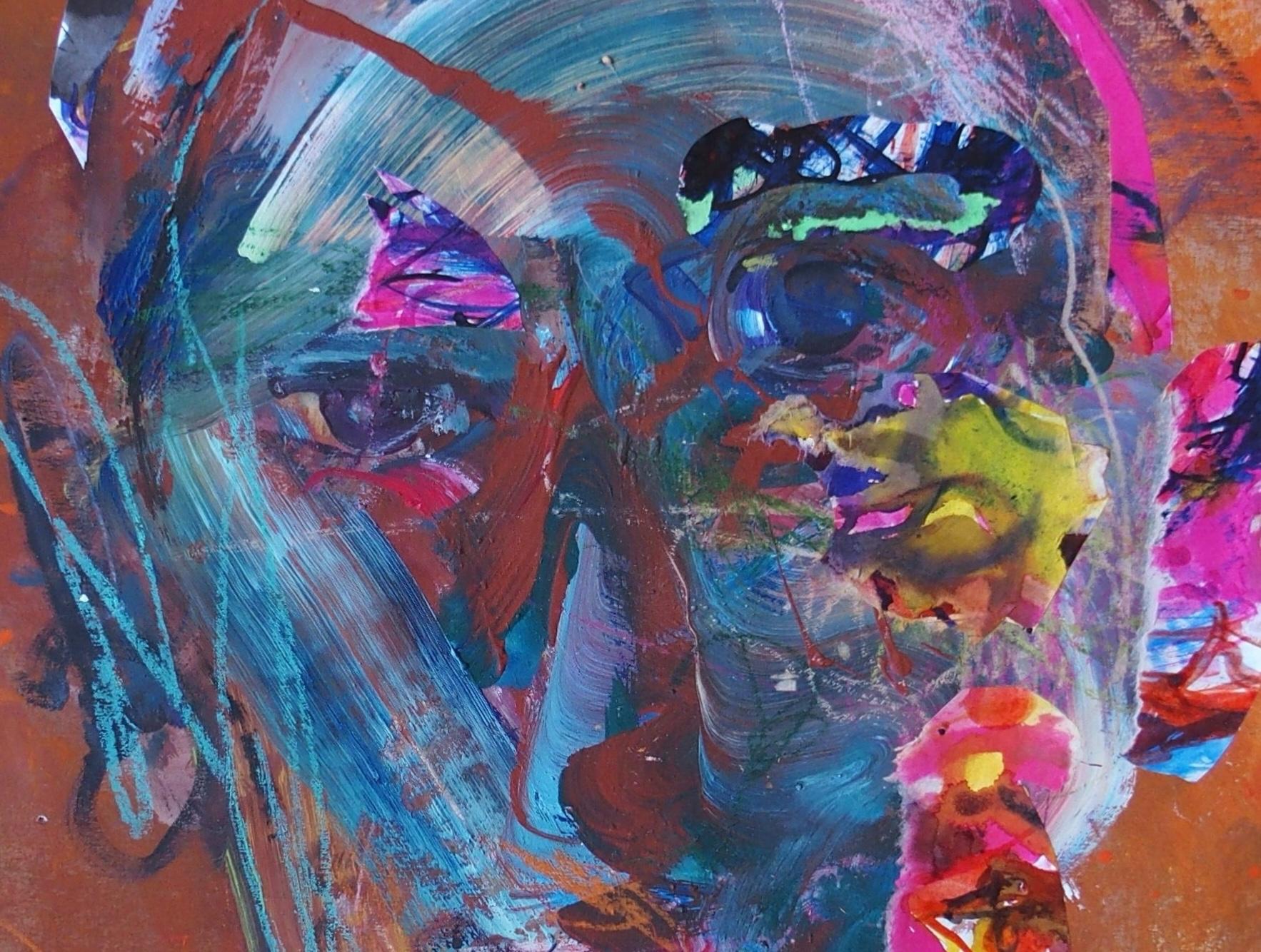 Mecano by Christophe Dupety - Portrait painting, red, blue, figurative, man For Sale 4