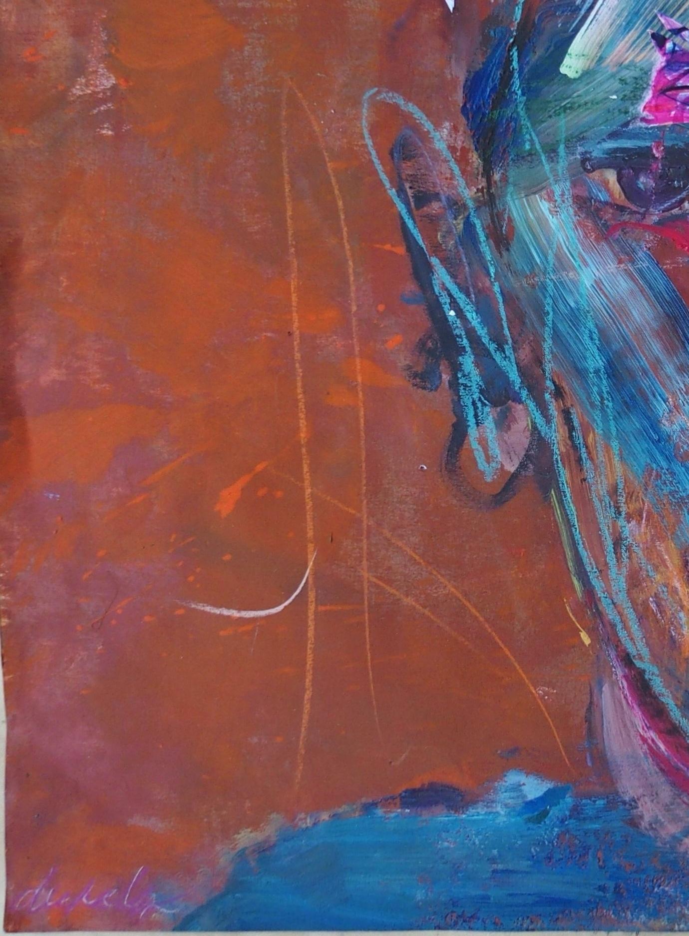 Mecano by Christophe Dupety - Portrait painting, red, blue, figurative, man For Sale 5