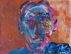 Mecano par Christophe Dupety - Tableau portrait, rouge, bleu, figuratif, homme