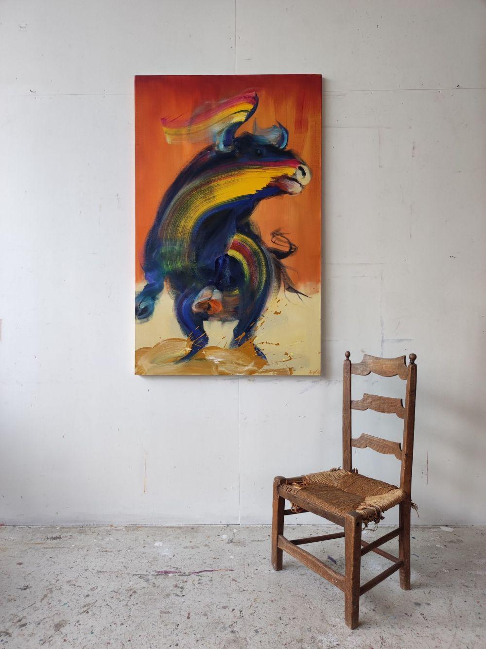 Murciélago de Christophe Dupety - Tauromaquia, pintura colorista, contemporánea en venta 1