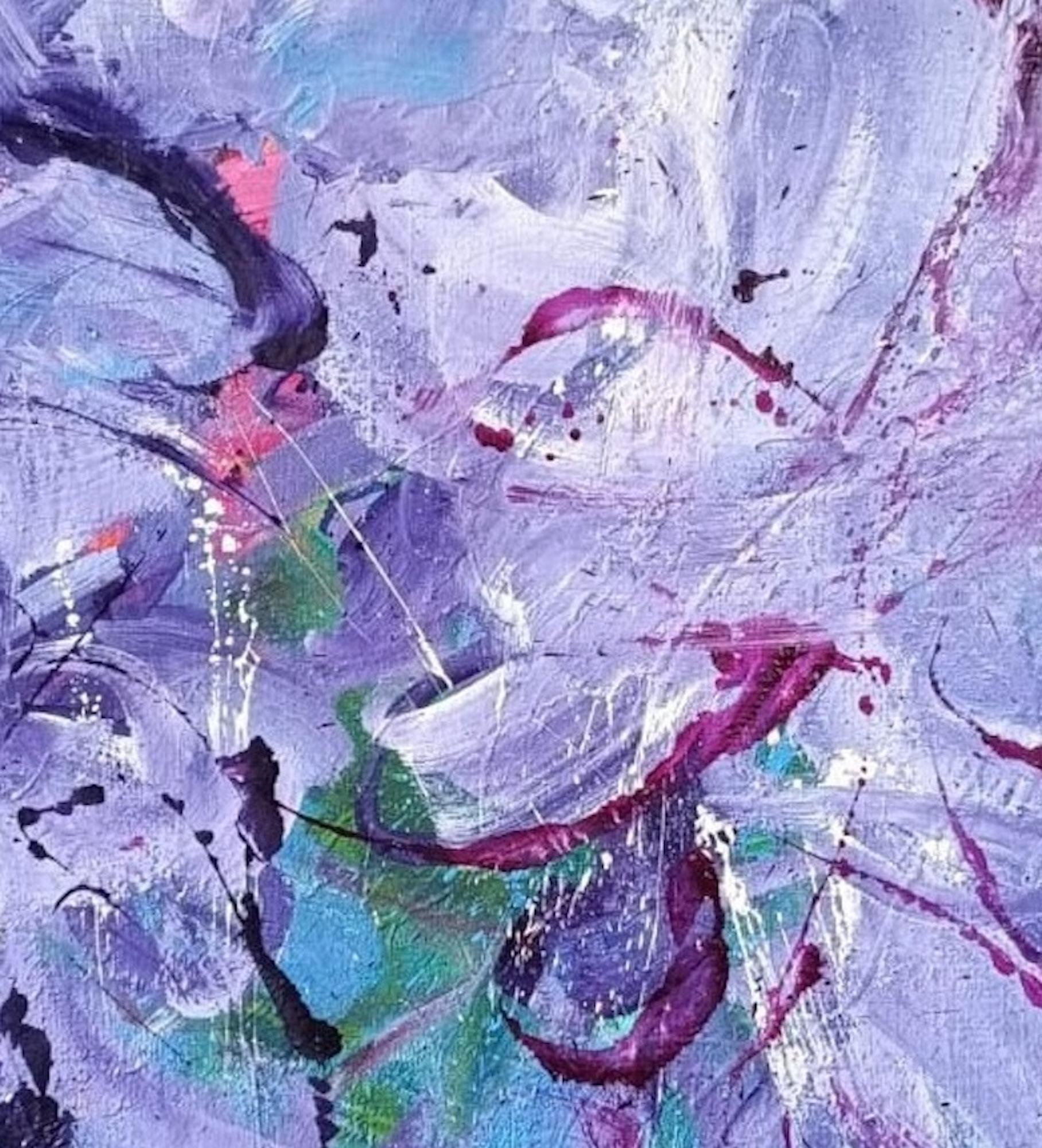 Myosotis by Christophe Dupety - Contemporary painting, flora, colors For Sale 1