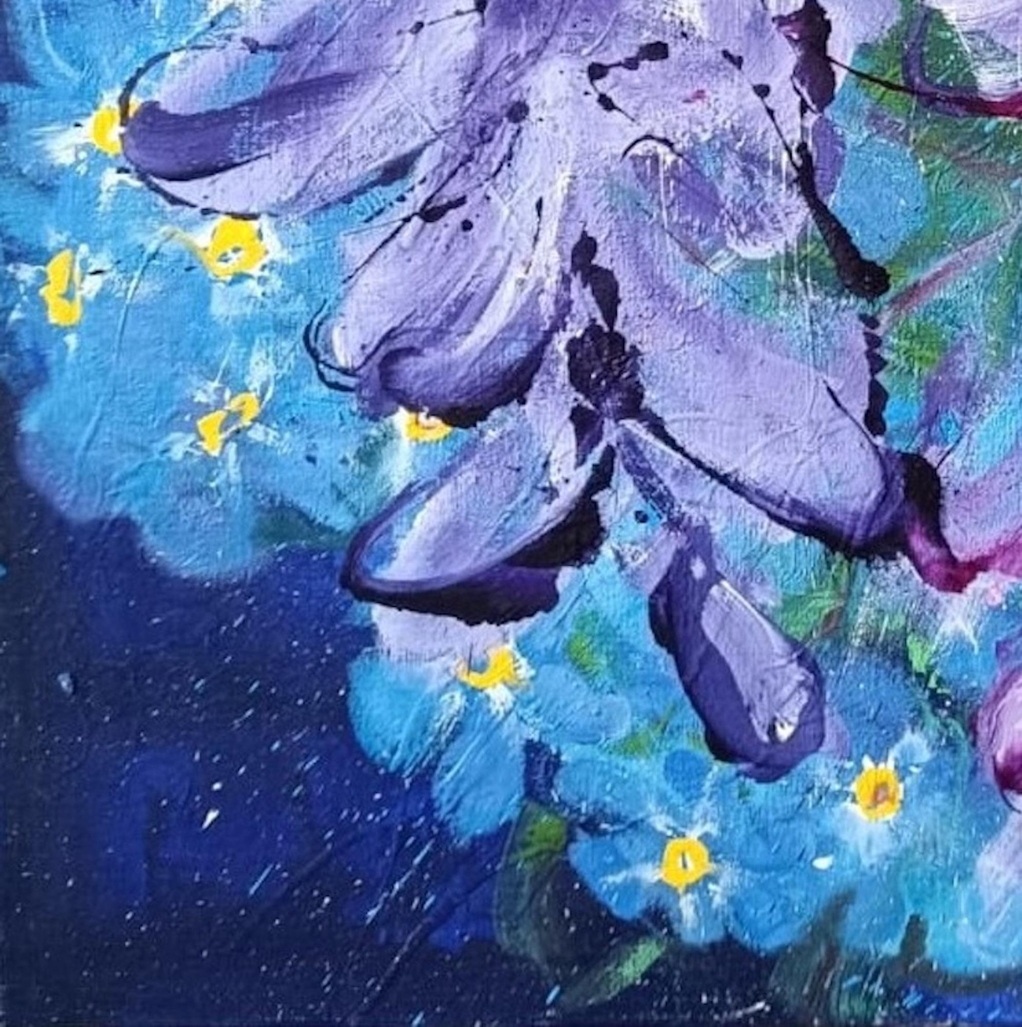 Myosotis by Christophe Dupety - Contemporary painting, flora, colors For Sale 2