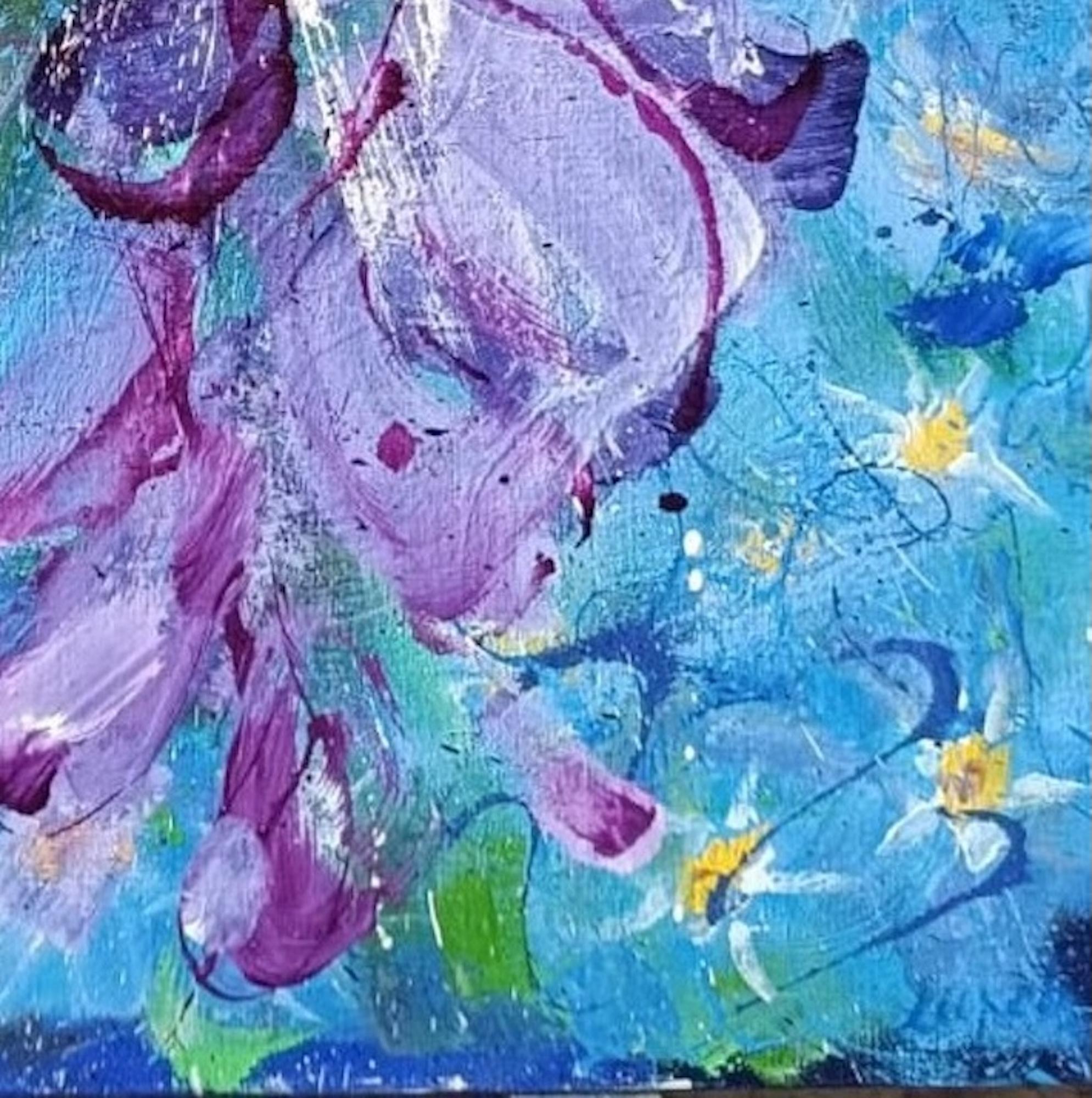 Myosotis by Christophe Dupety - Contemporary painting, flora, colors For Sale 3