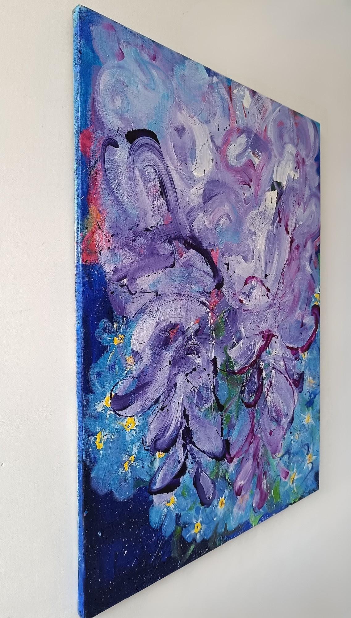 Myosotis by Christophe Dupety - Contemporary painting, flora, colors For Sale 5
