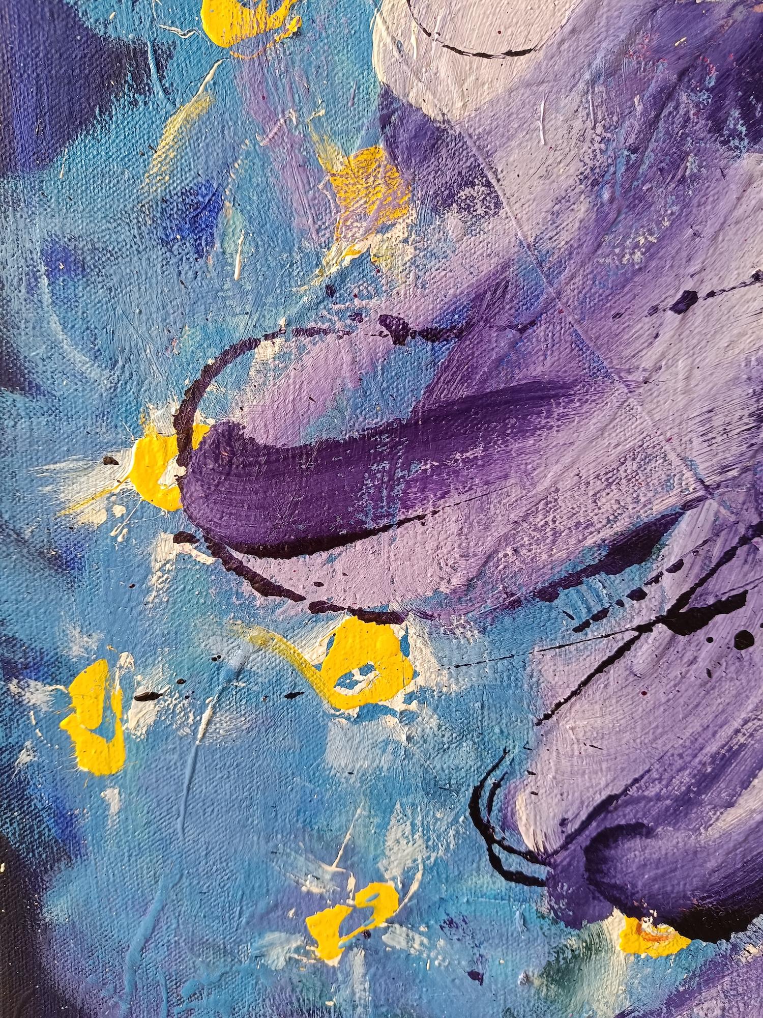 Myosotis by Christophe Dupety - Contemporary painting, flora, colors For Sale 6