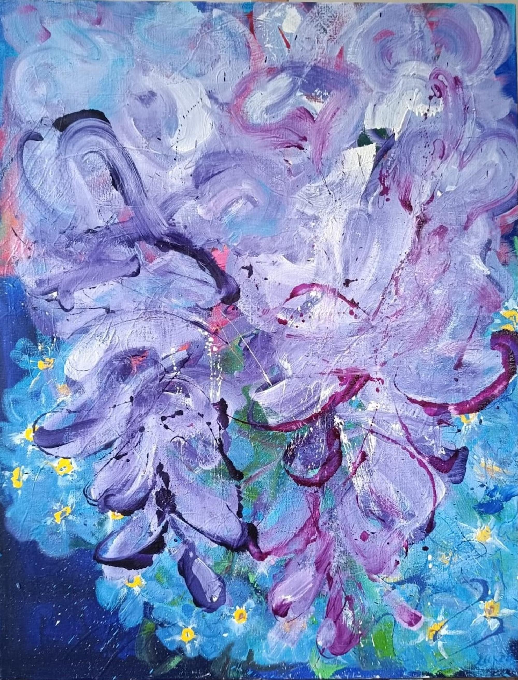 Myosotis by Christophe Dupety - Contemporary Painting, Flora, Purple