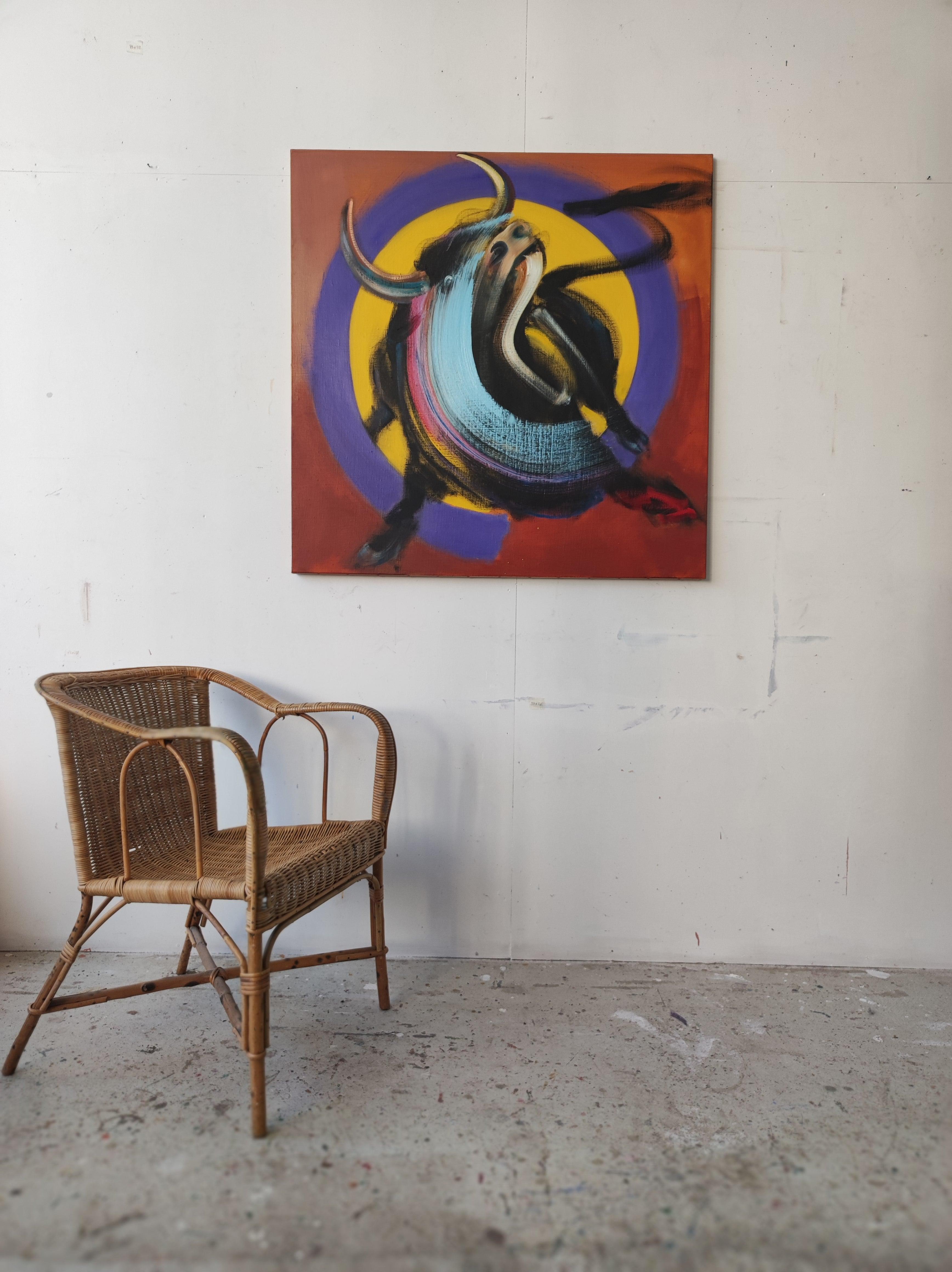 Pamplona by Christophe Dupety - bullfighting, colorful painting, contemporary For Sale 1