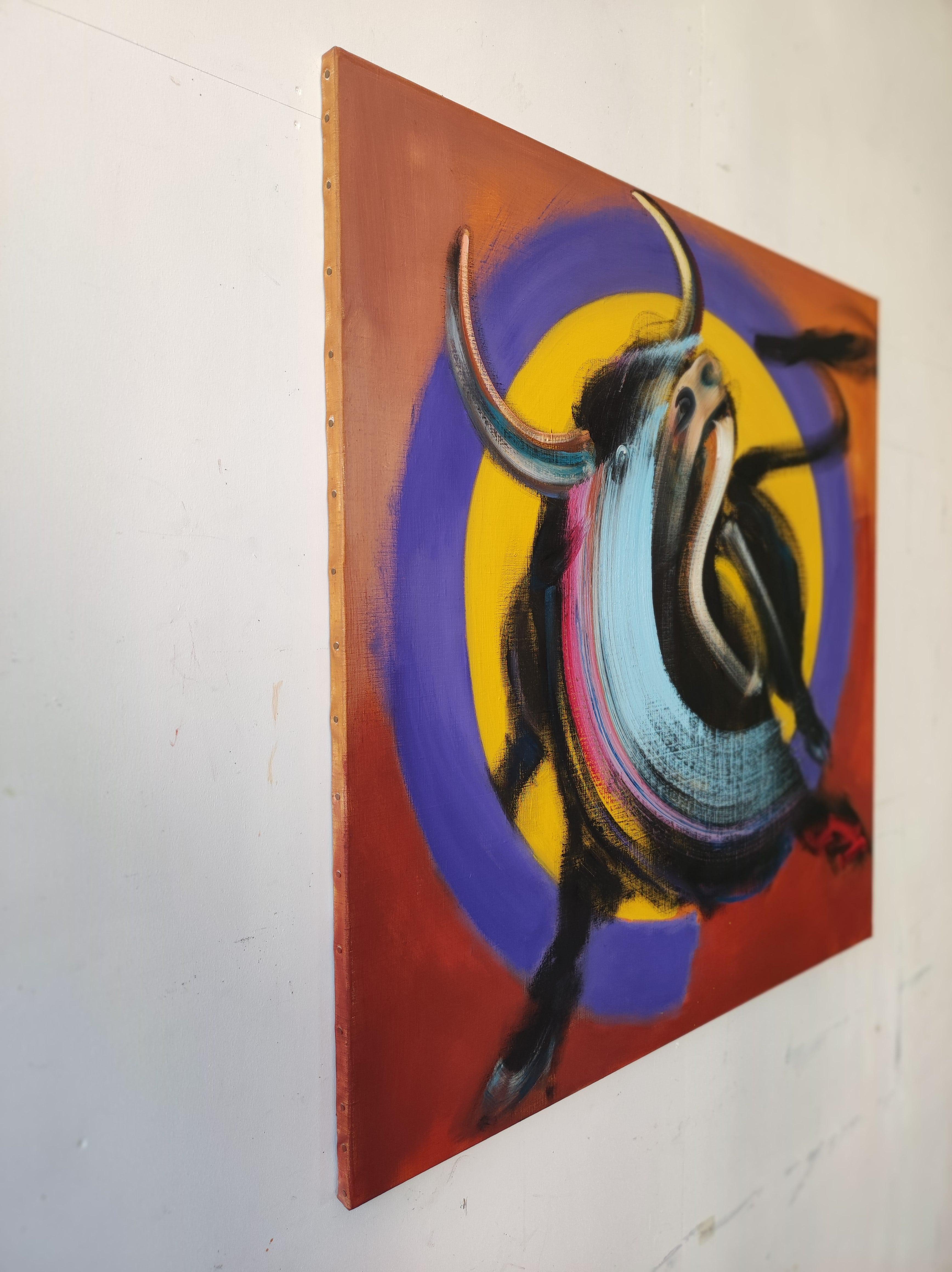Pamplona von Christophe Dupety – Stierkampf, farbenfrohes Gemälde, zeitgenössisch im Angebot 3