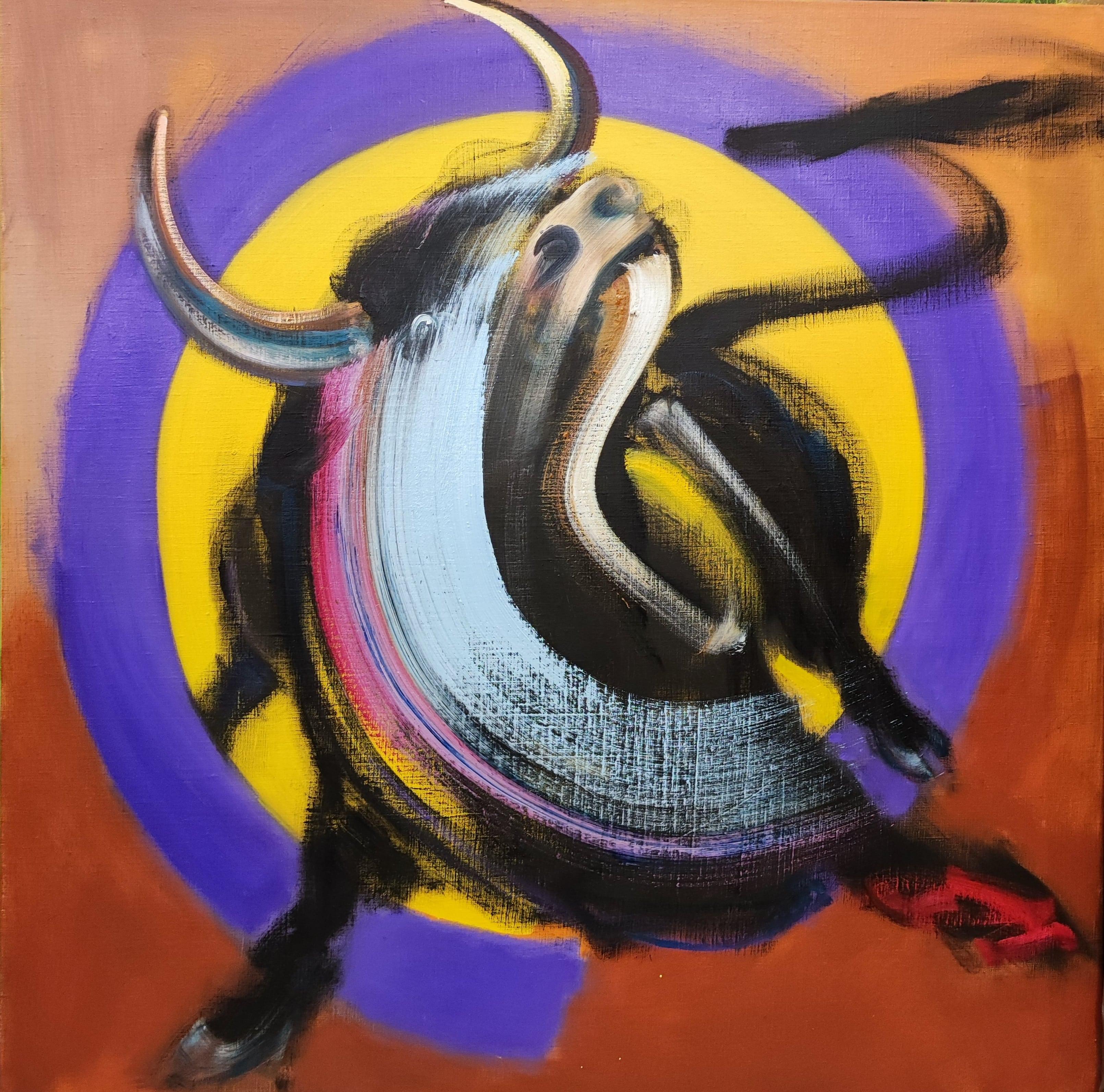 Pamplona by Christophe Dupety - bullfighting, colourful painting, contemporary