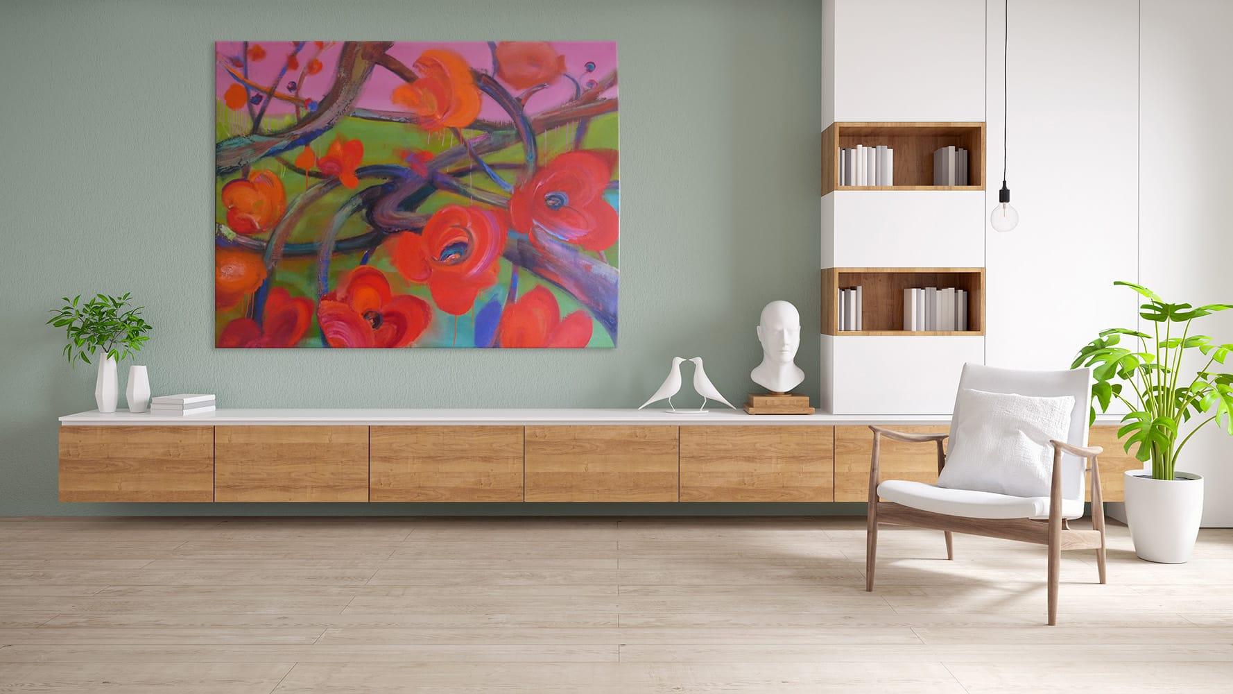 Papavera by Christophe Dupety - Colourful painting, flora, poppy flowers, red For Sale 1