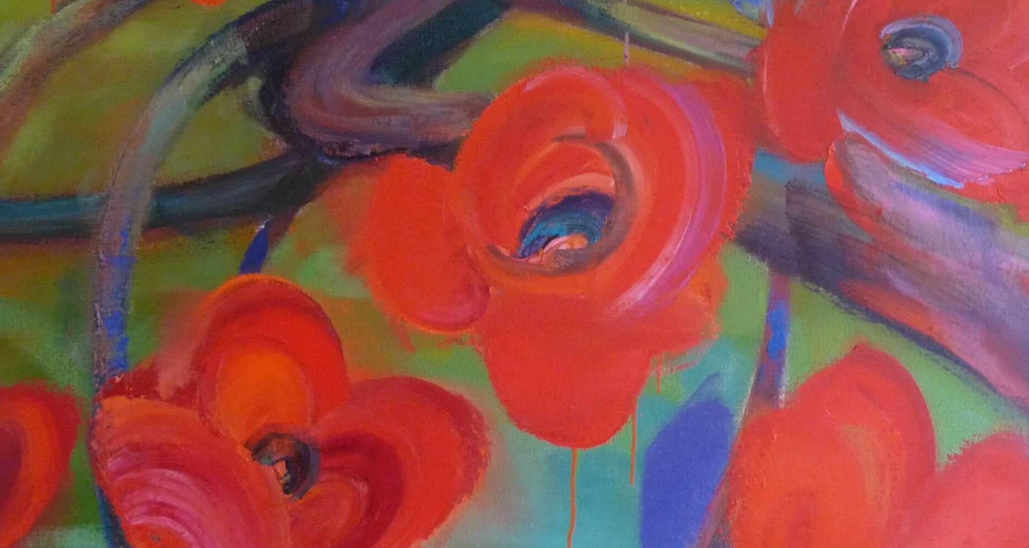 Papavera by Christophe Dupety - Colourful painting, flora, poppy flowers, red For Sale 3