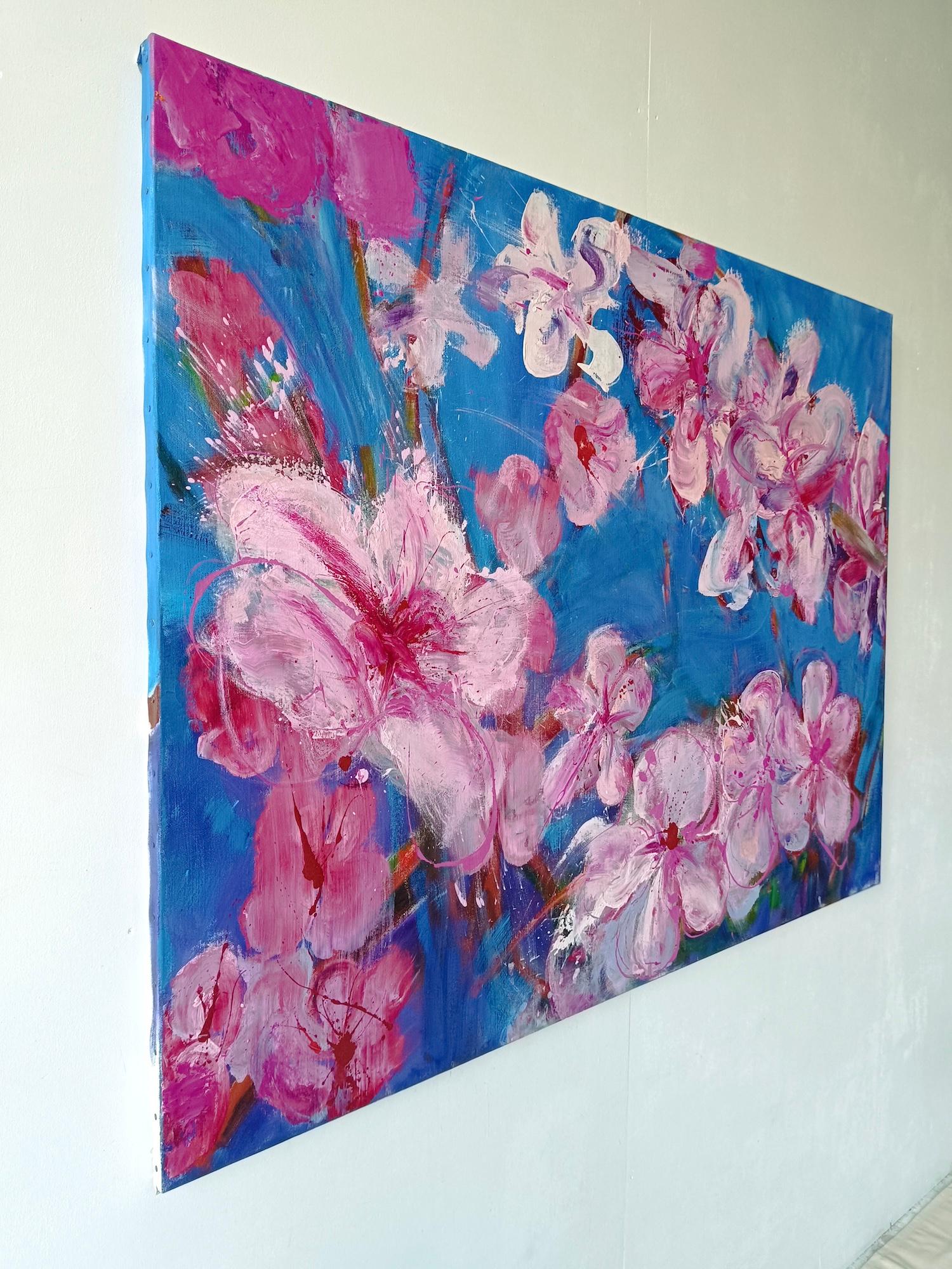 Melocotonero de Christophe Dupety - Cuadro floral, azul, rosa, figurativo, grande en venta 3