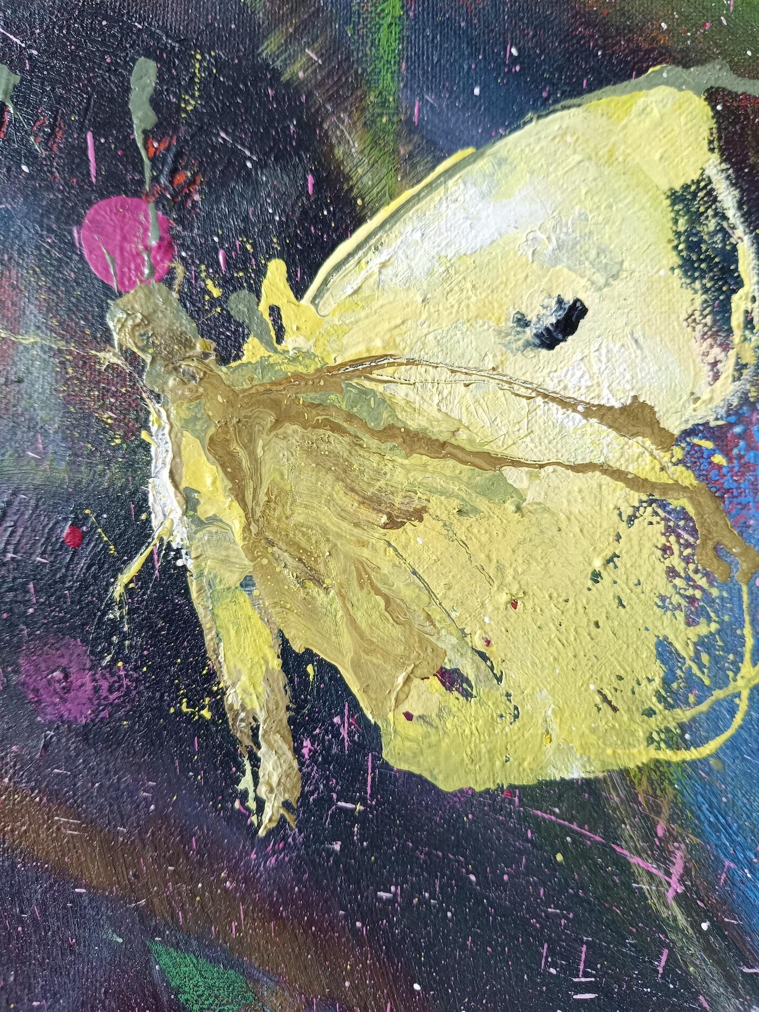 Prunus and Lemon-coloured by Christophe Dupety - Floral painting, yellow, pink im Angebot 4