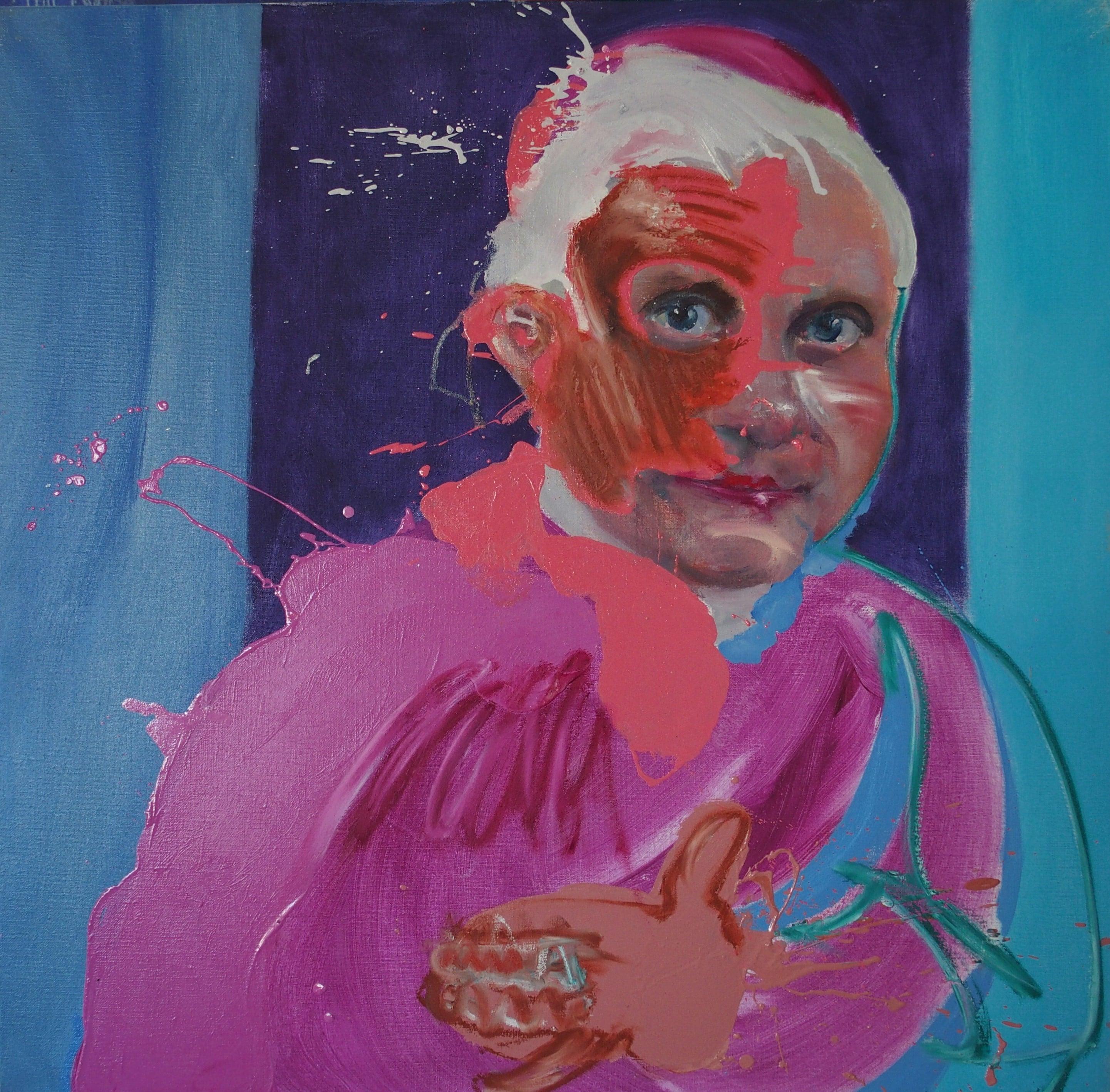 Ratzinger Chocolat is a unique oil on canvas painting by contemporary artist Christophe Dupety, dimensions are 80 × 80 cm (31.5 × 31.5 in).
The artwork is signed, sold unframed and comes with a certificate of authenticity.

This is a picture of