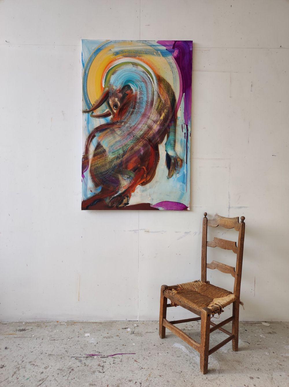 San Fermín von Christophe Dupety - Stierkampf, farbige Malerei, zeitgenössisch im Angebot 1