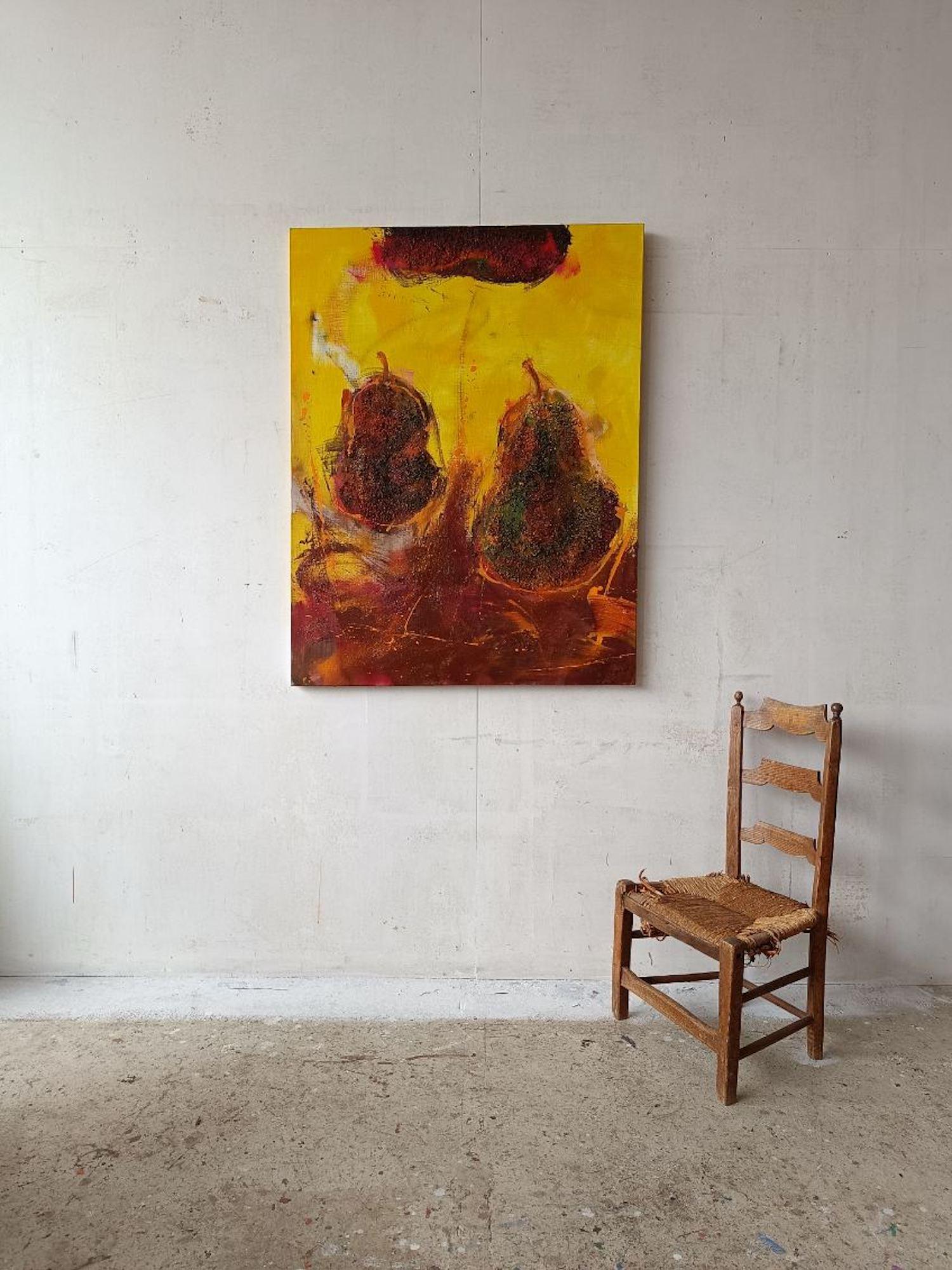 Solar by Christophe Dupety - Peinture colorée, poires, jaune, vivid, fruits en vente 1