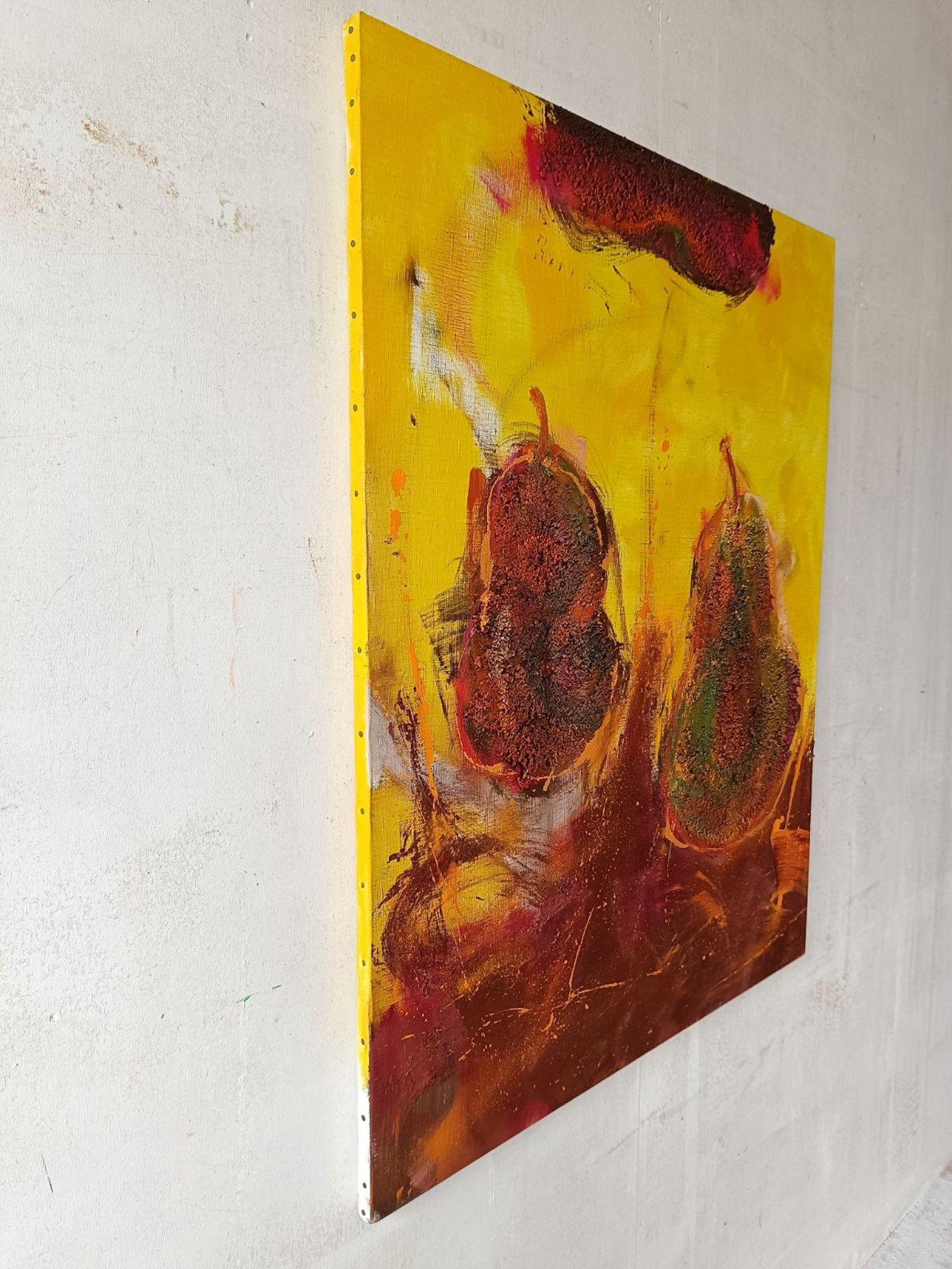 Solar by Christophe Dupety - Peinture colorée, poires, jaune, vivid, fruits en vente 2