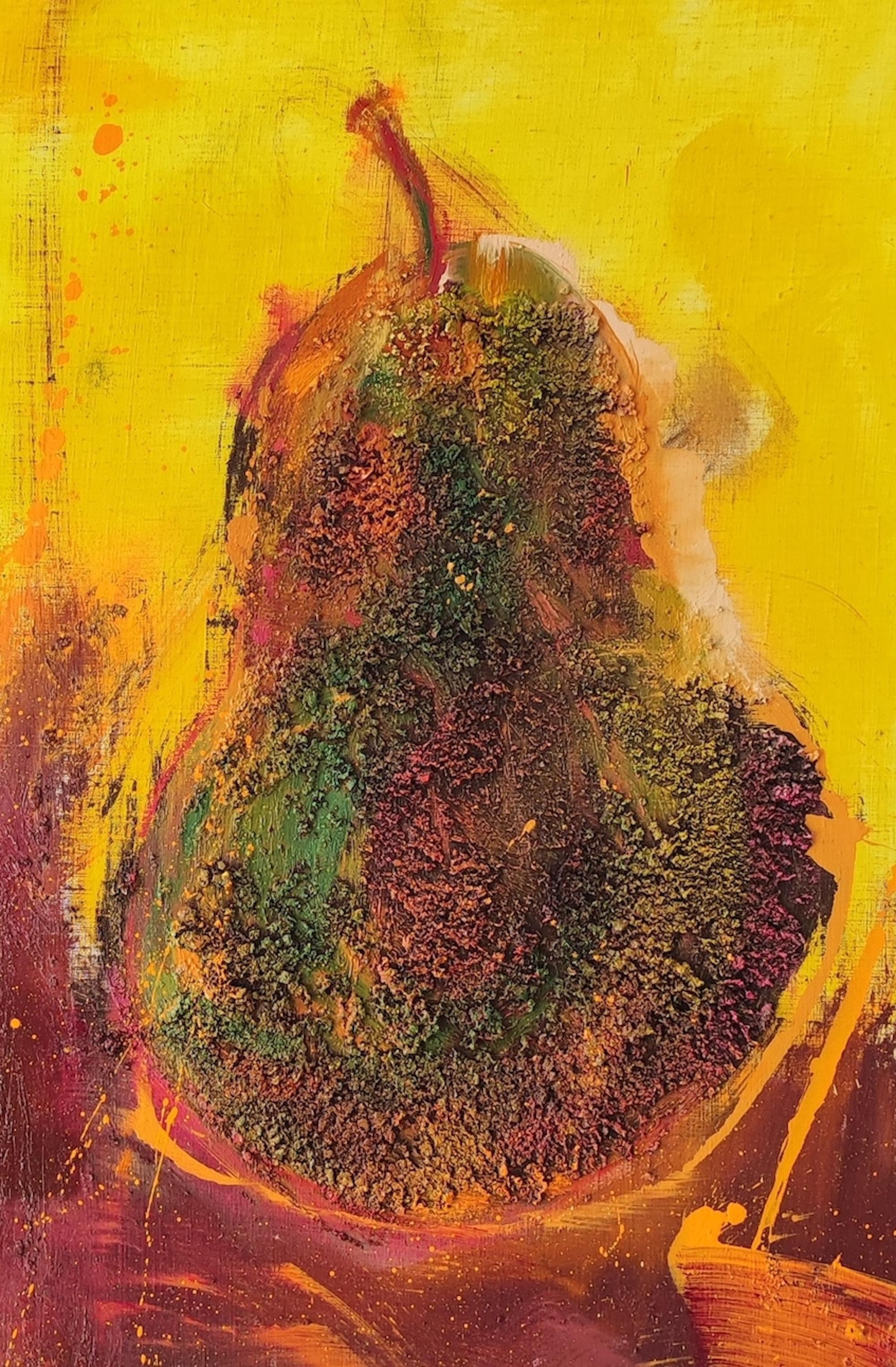 Solar by Christophe Dupety - Colourful painting, pears, yellow, vivid, fruits For Sale 4