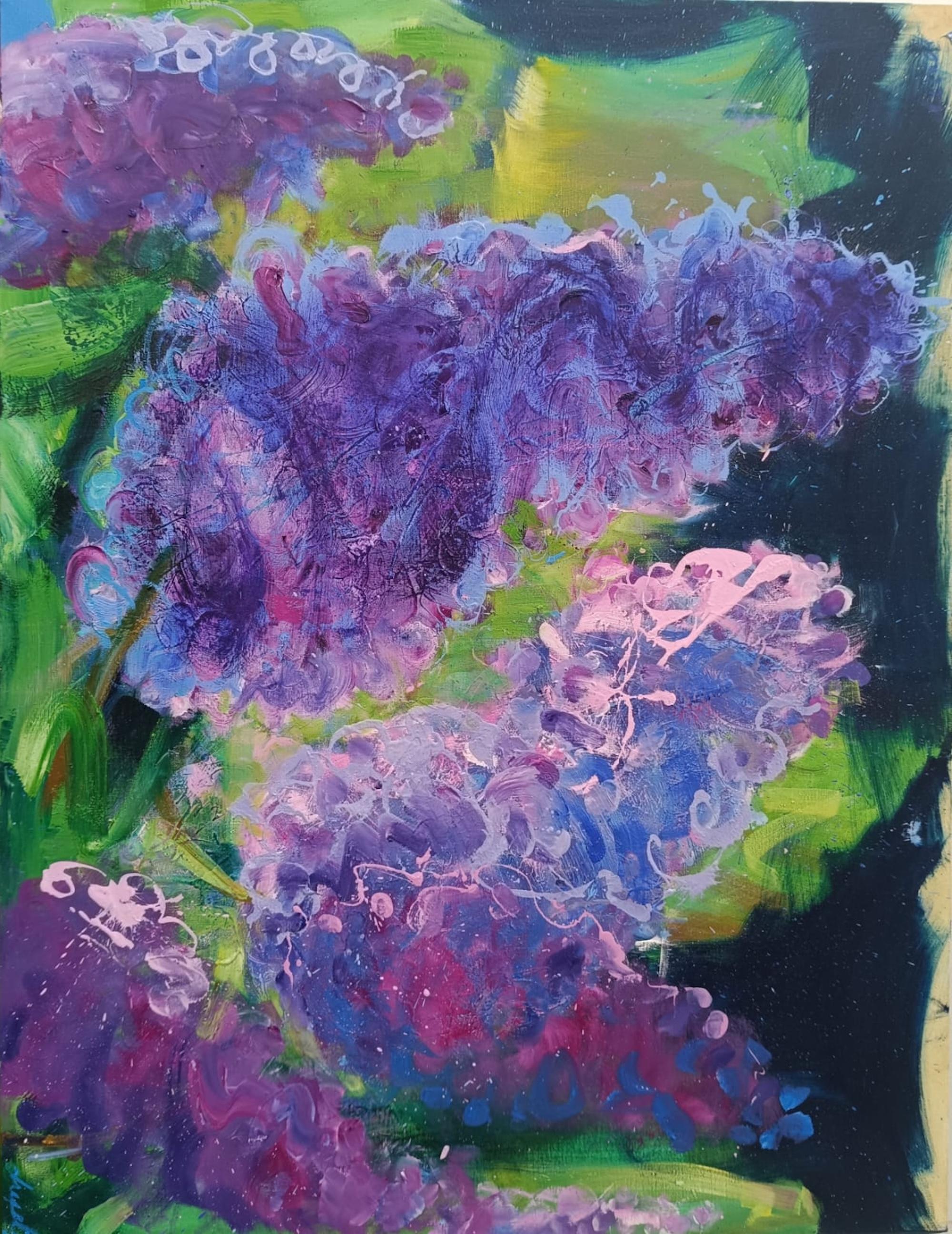 Syringa par Christophe Dupety - Peinture contemporaine, fleurs, lilas, violet
