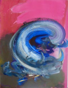 Taureau X par Christophe Dupety - Peinture animalière, abstraite, couleurs vives, rose