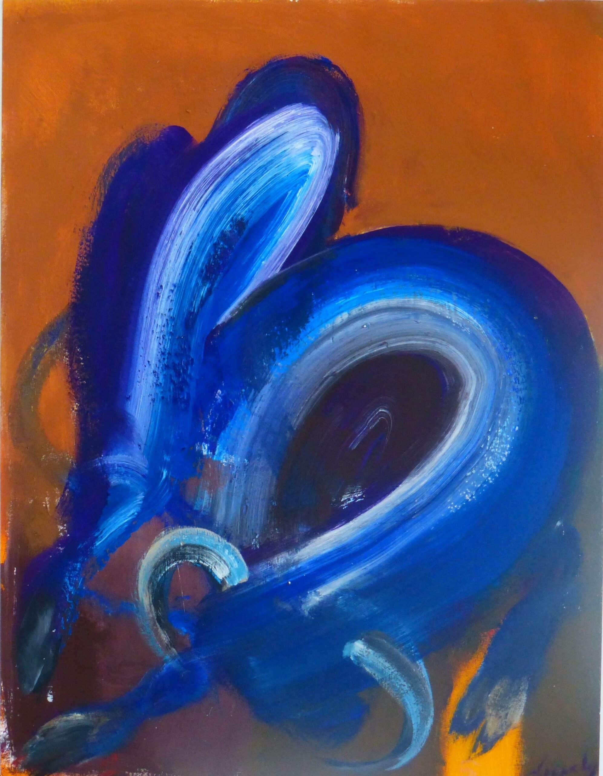 Taureau XI by Christophe Dupety - Animal painting, abstract, blue, orange, vivid
