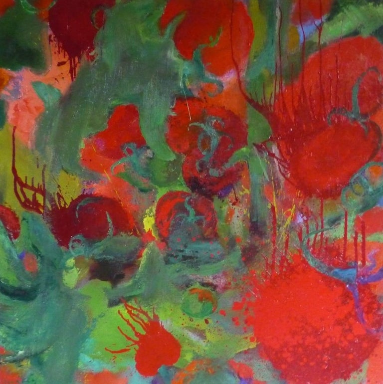 Tomato (2011) by French contemporary artist Christophe Dupety. Oil on canvas, 120 x 120 cm.
This series focuses on floral motifs. Christophe Dupety is looking for a sensation, an impression: the beauty of the corolla, the harmony of its colors, the