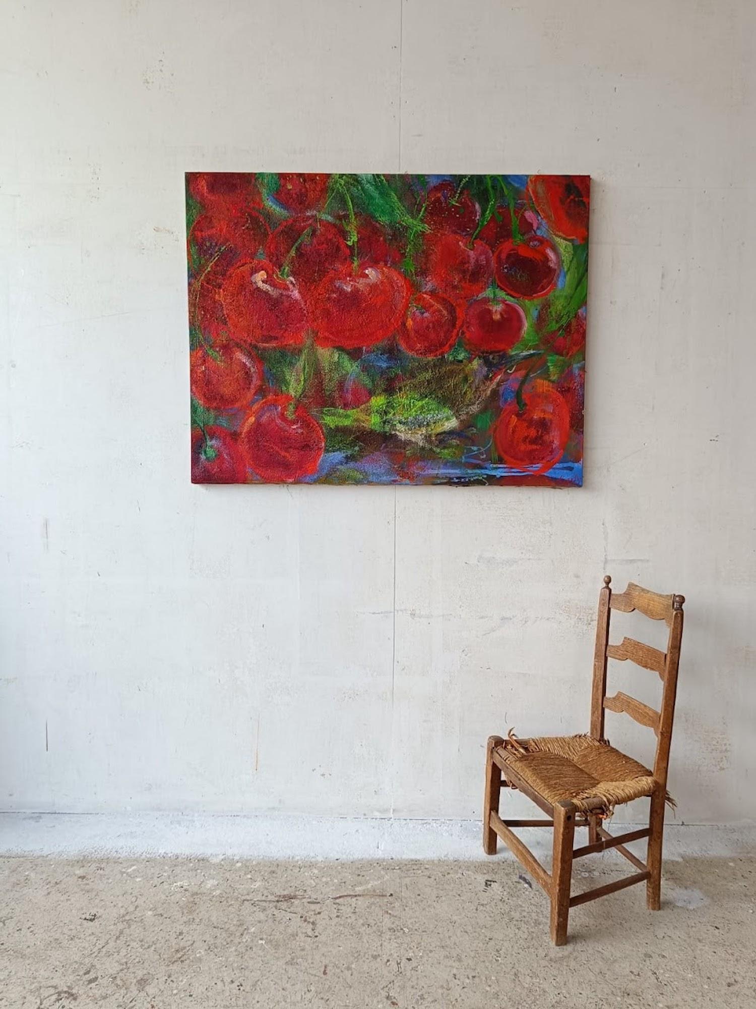 Under the Morello Cherries by Christophe Dupety - Colourful painting, berries For Sale 1