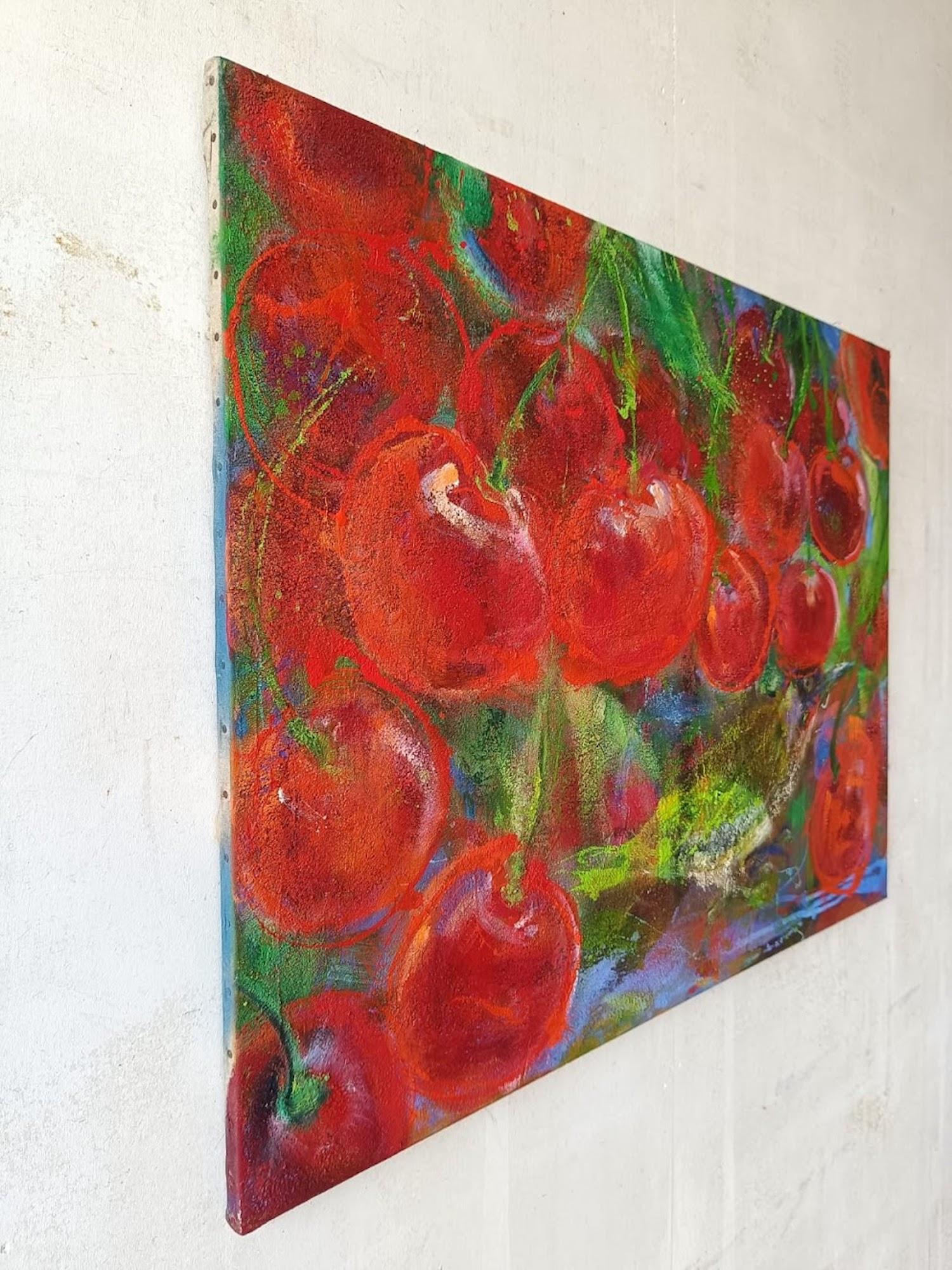 Under the Morello Cherries by Christophe Dupety - Colourful painting, berries For Sale 2
