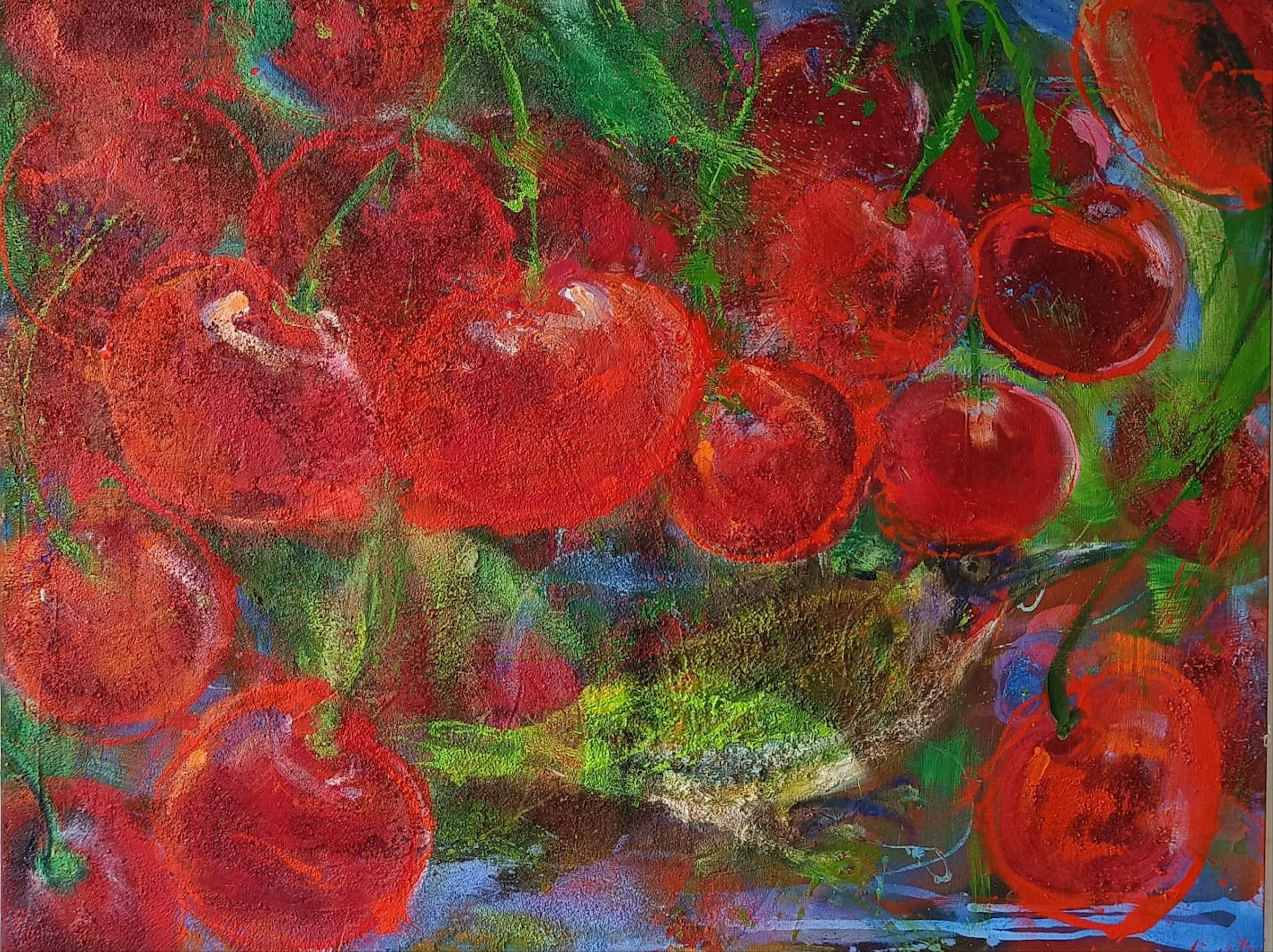 Under the Morello Cherries is a unique oil on canvas painting by contemporary artist Christophe Dupety, dimensions are 89 × 116 cm (35 × 45.7 in).
The artwork is signed, sold unframed and comes with a certificate of authenticity.

The artist has