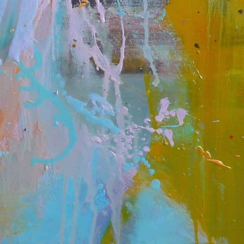 Valentin by Christophe Dupety - Portrait painting, young man, yellow and purple im Angebot 4