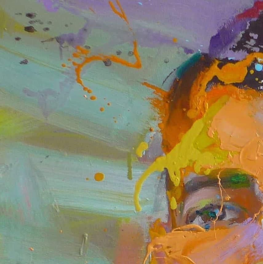 Valentin by Christophe Dupety - Portrait painting, young man, yellow and purple im Angebot 5