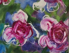 Water Roses by Christophe Dupety - Contemporary painting, Flora, Bright colors