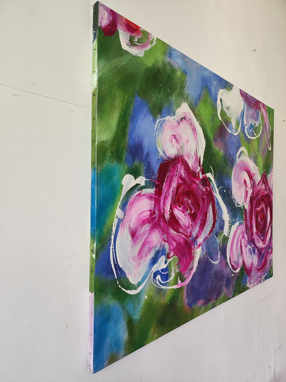 Water Roses by Christophe Dupety - Contemporary painting, flora, bright colours For Sale 3